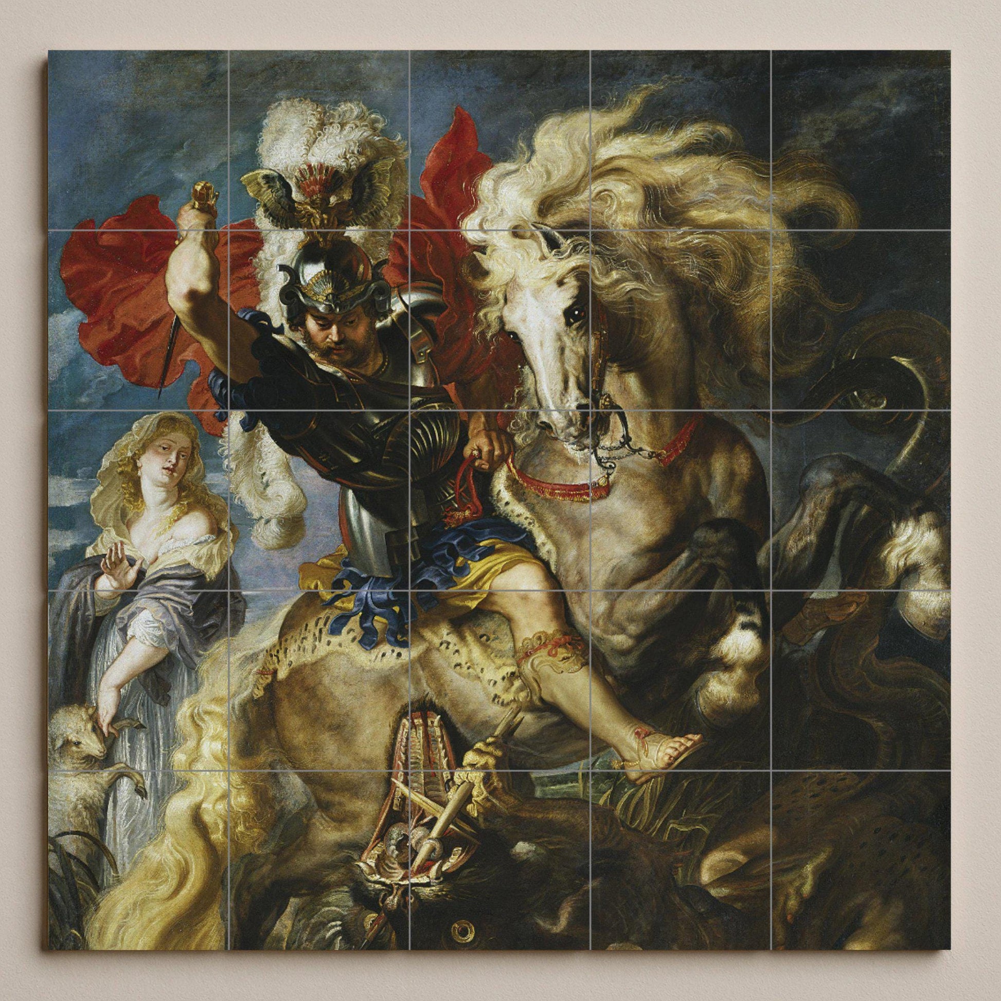 San Jorge et le Dragon · Fresque Céramique — Panneau Mural Ornemental