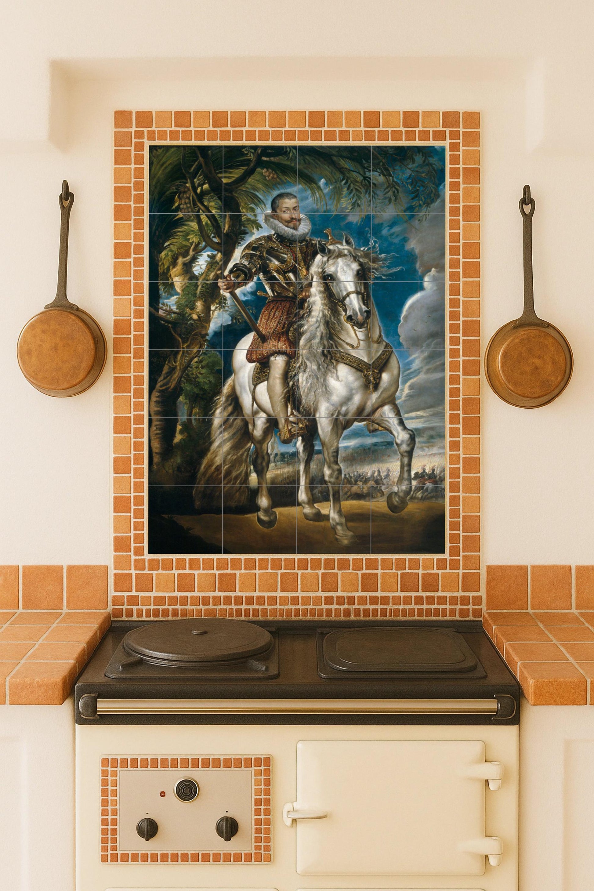 Fresque en Carrelage Portrait Équestre du duque de Lerma — Panneau Mural Ornemental