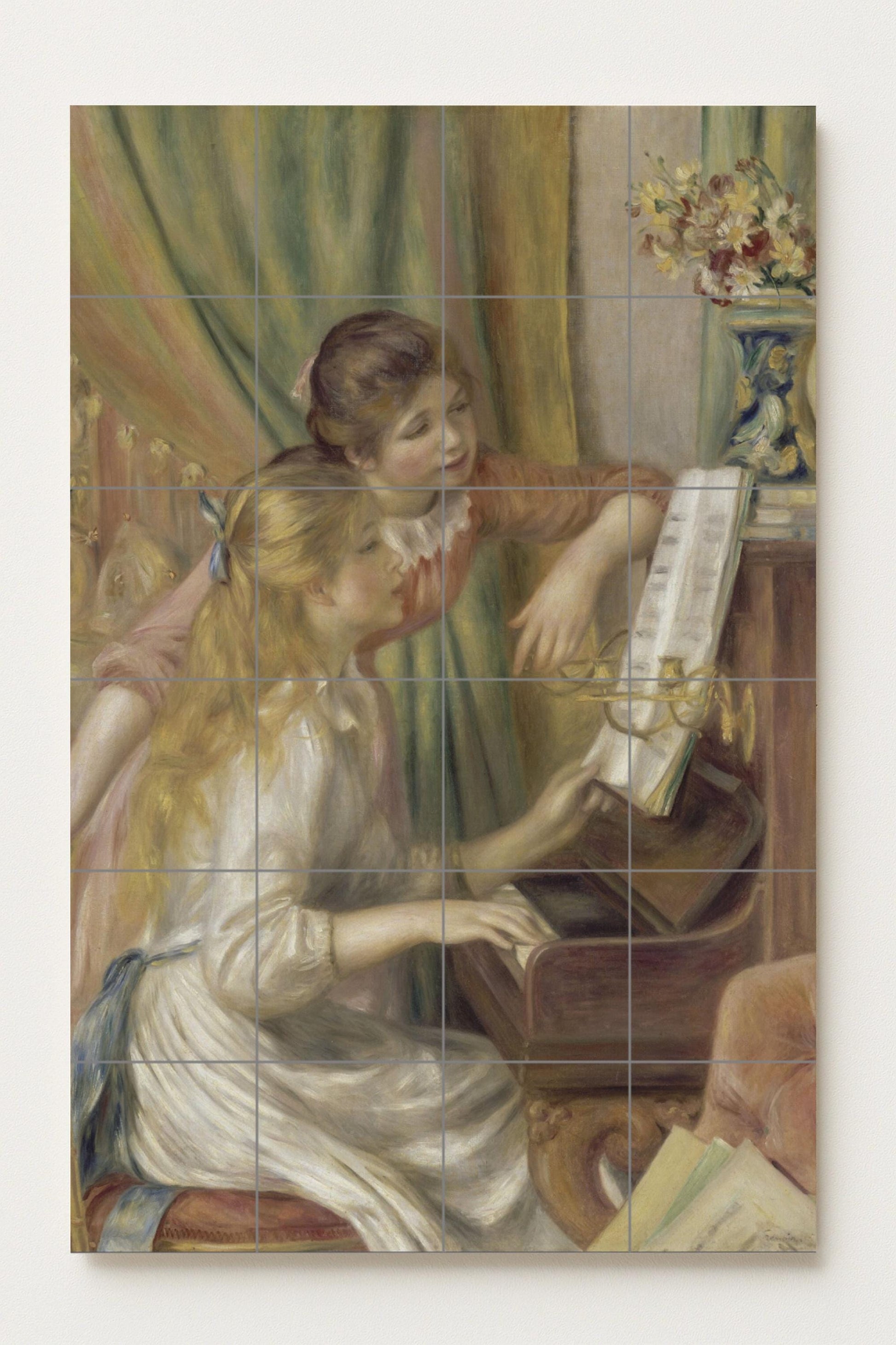 Fresque en Carrelage "Chicas au piano — Panneau Mural Ornemental