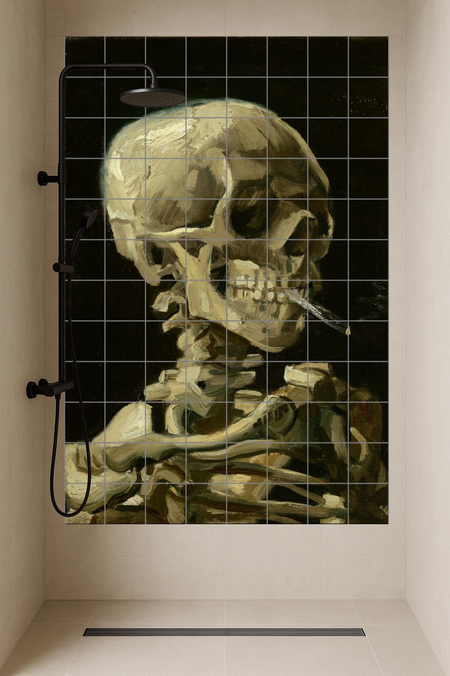 Cerámica con la cabeza de un esqueleto con un cigarrillo · Keramik-Wandbild — Volkskunst & Ornament