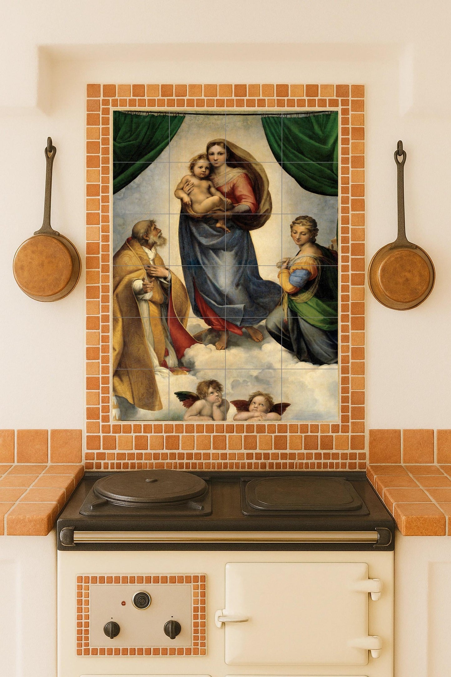 Cerámica di la Vergine Sixtina — Pannello Ornamentale, Arte da Parete in Ceramica