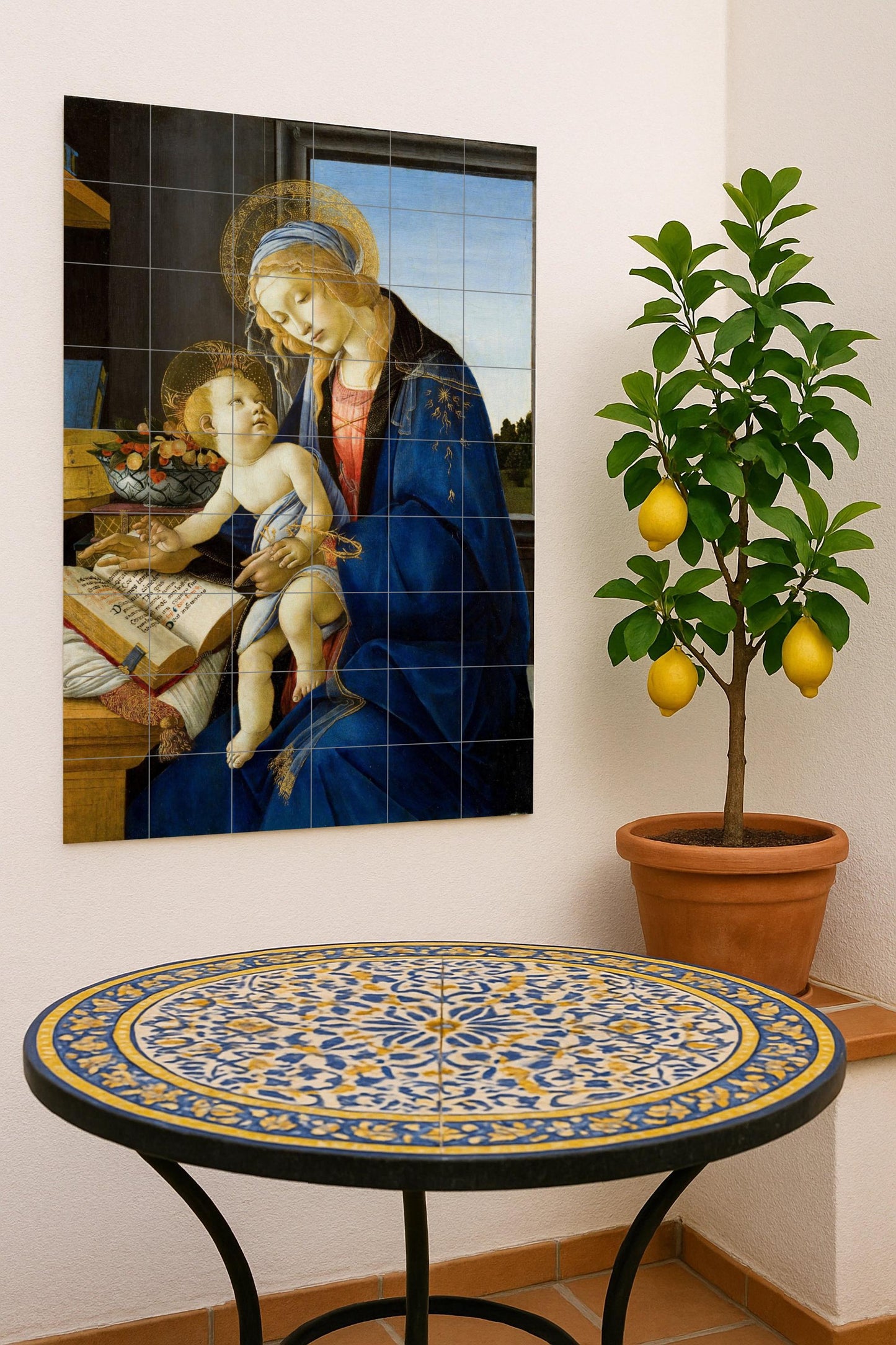 Fresque en Carrelage Vierge du Libro — Art Populaire et Ornemental