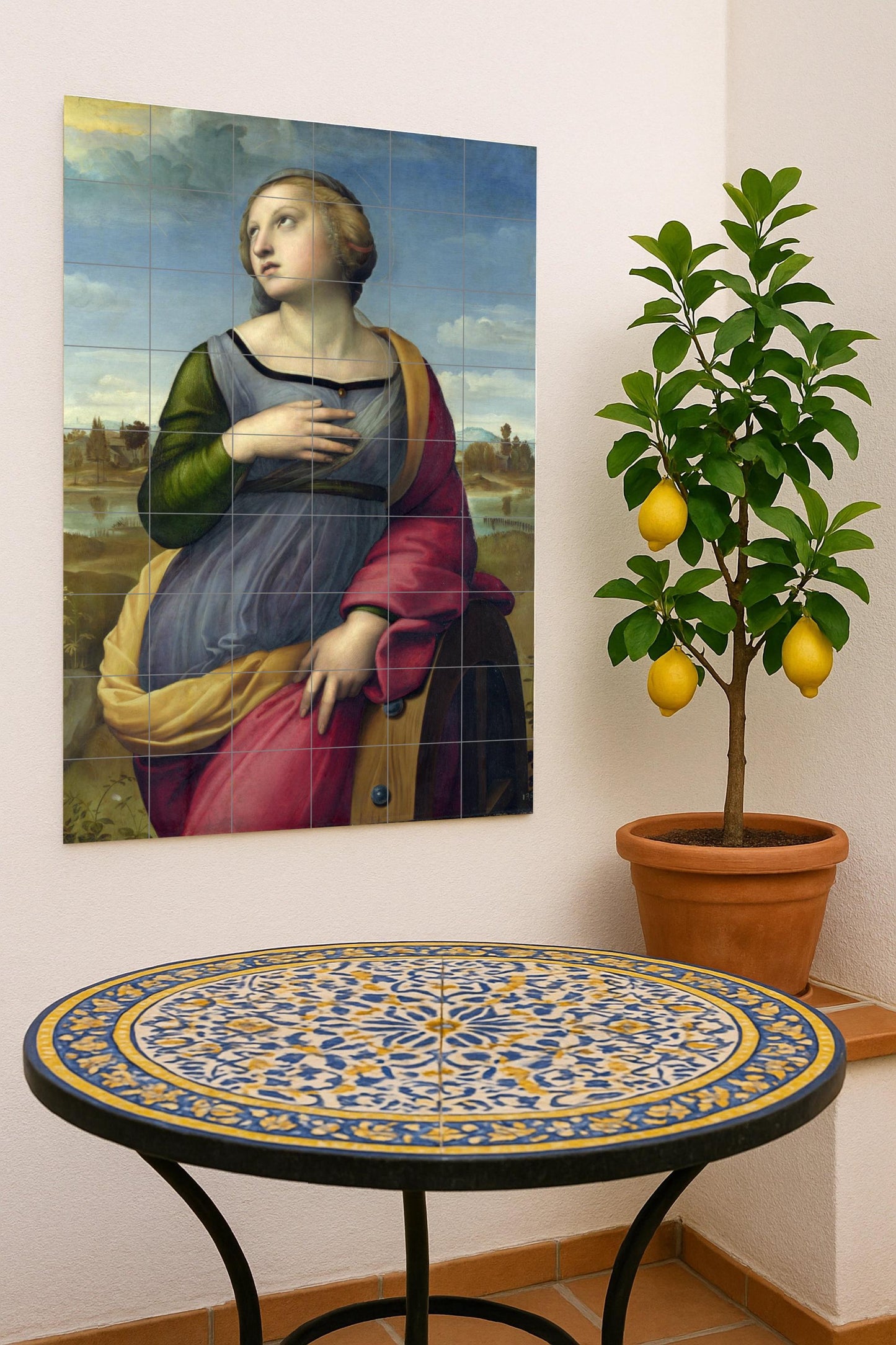 Mural de azulejos de cerámica de Santa Catalina de Alejandría