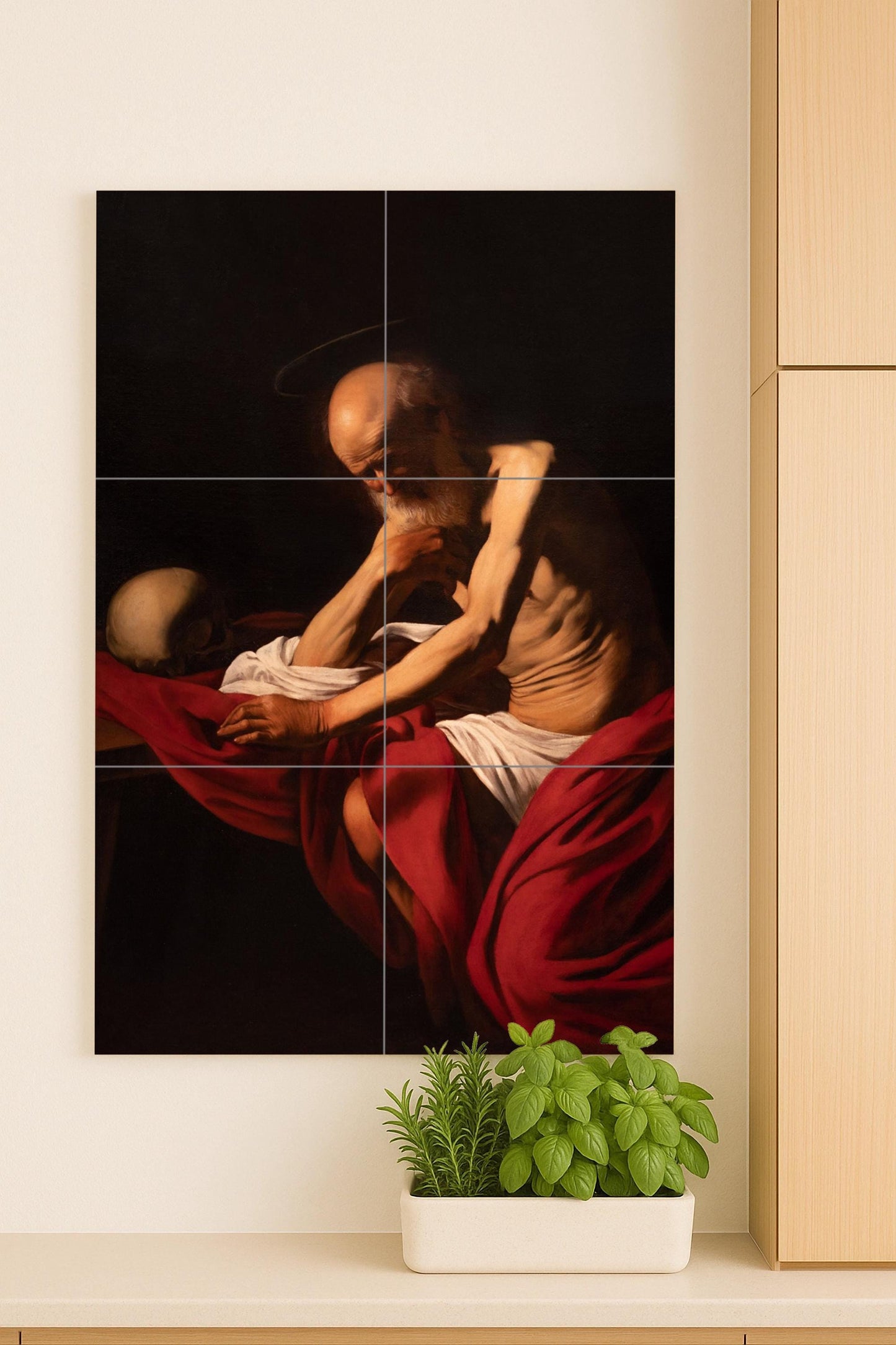 San Jerónimo in meditación — Volkskunst-Dekor, Wandkunst aus Keramikfliesen
