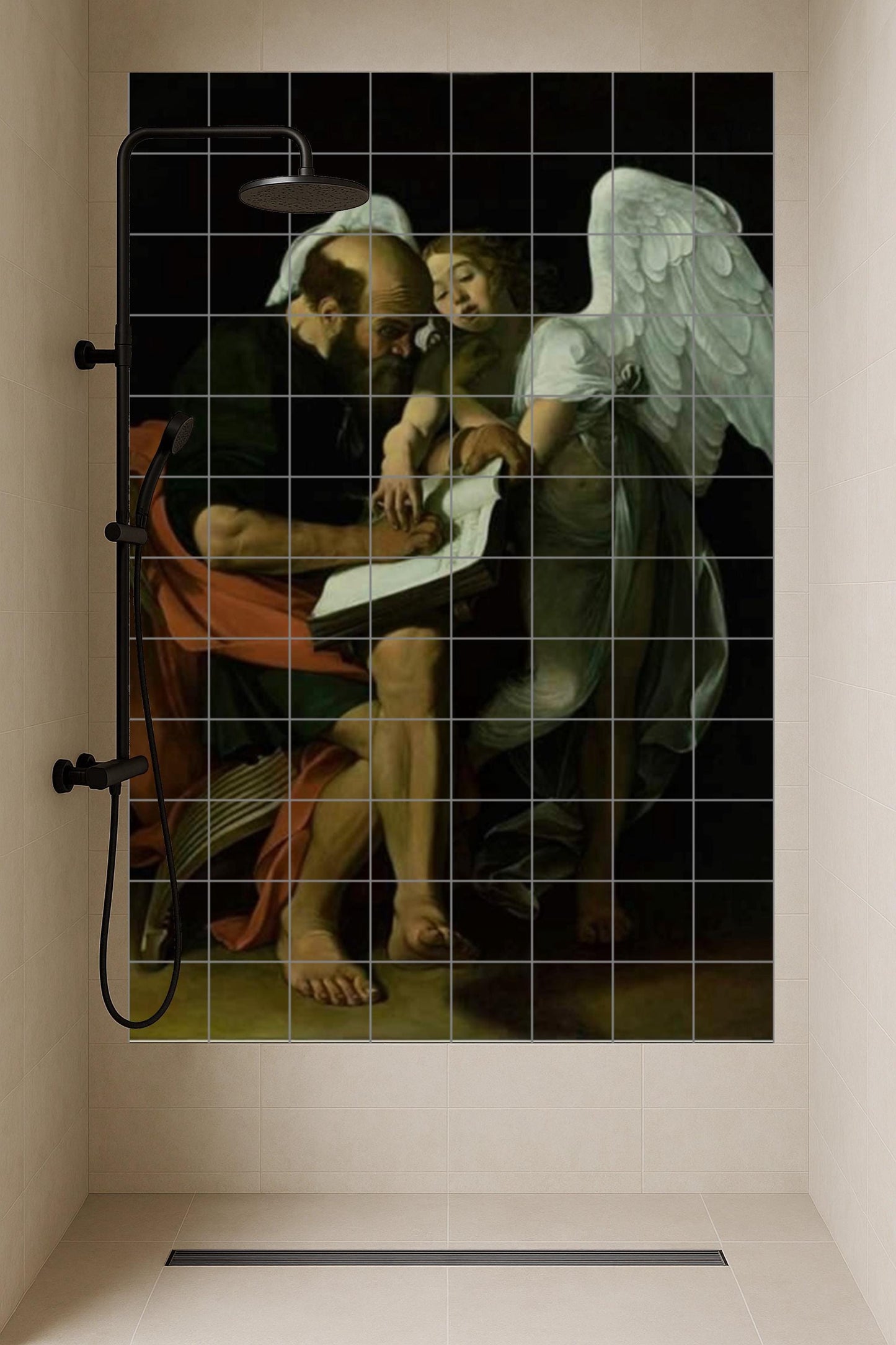 Mural de azulejos de cerámica de San Mateo y el ángel