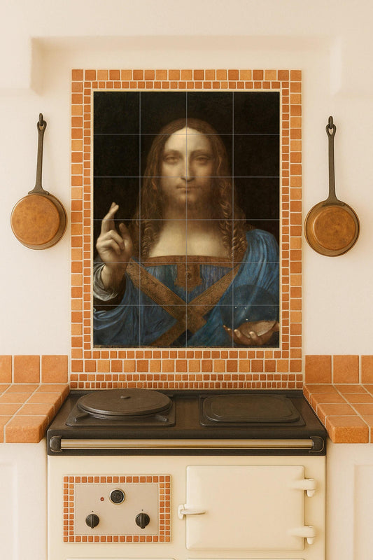Ceramic Tile Mural: Salvator Mundi — Folk-Art Décor