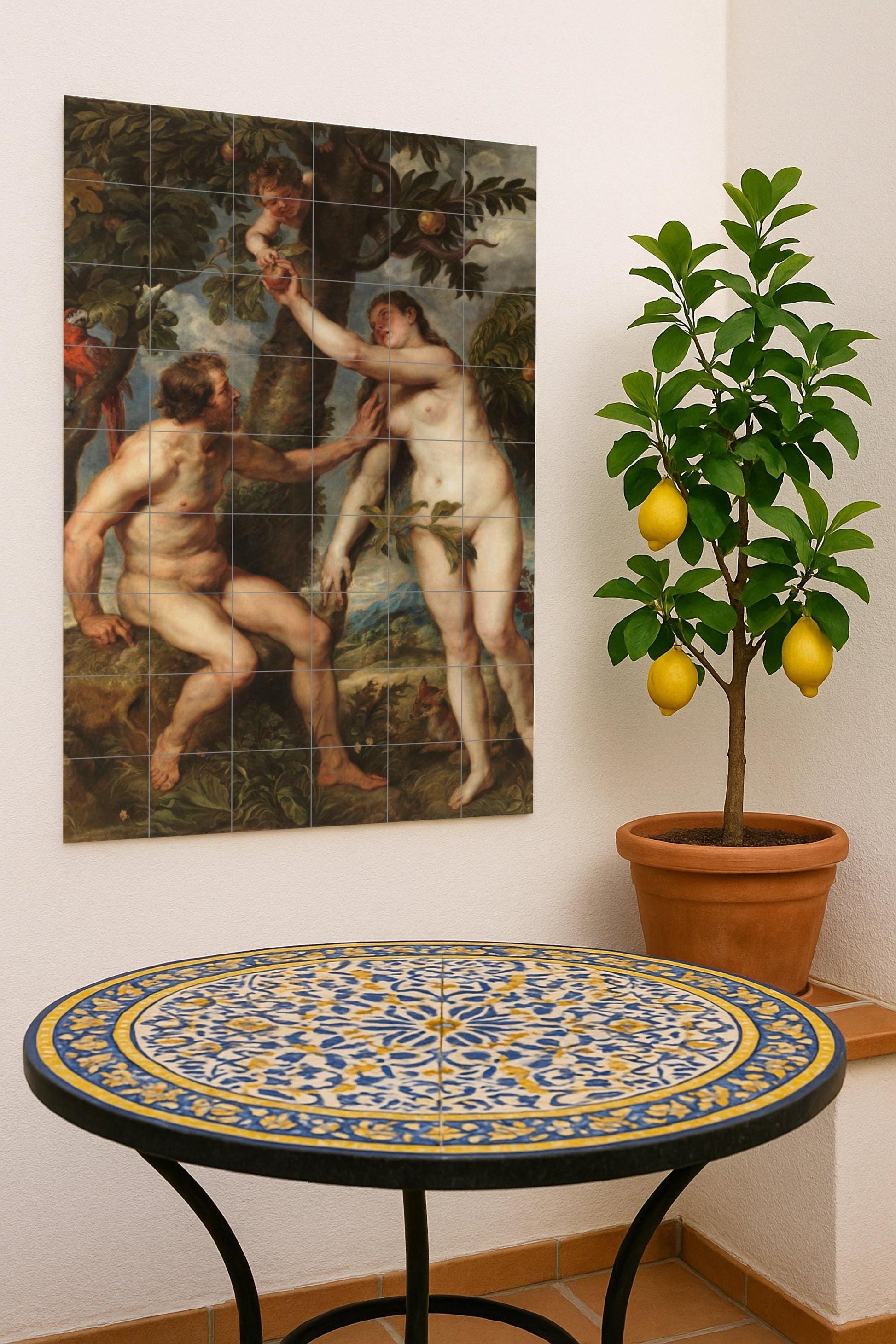 Cerámica "the caída of the Man — Ornamental Wall Panel · Ceramic Tile Mural