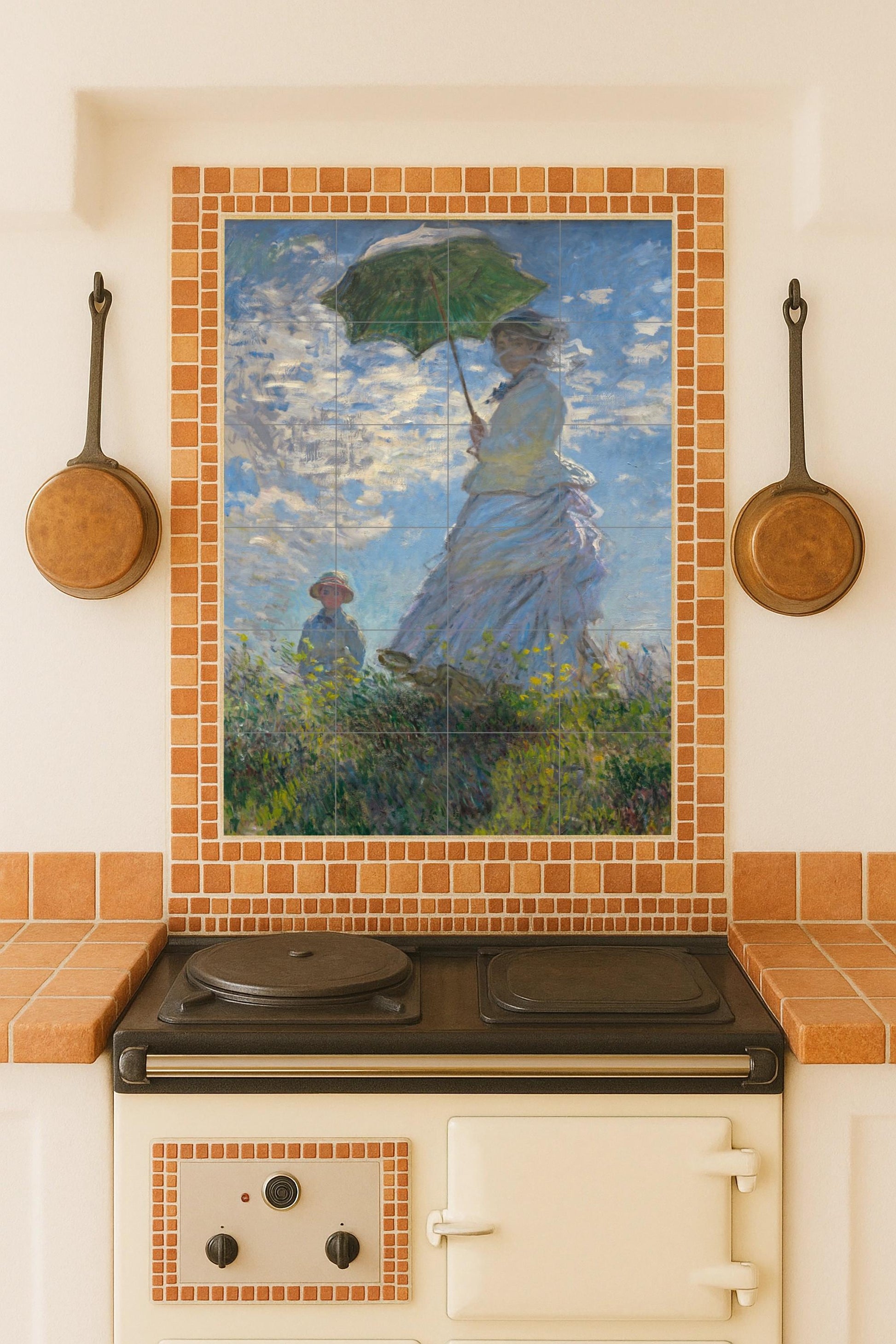 Cerámica "Donna con sombrilla — Murale in Piastrelle di Ceramica · Pannello Ornamentale