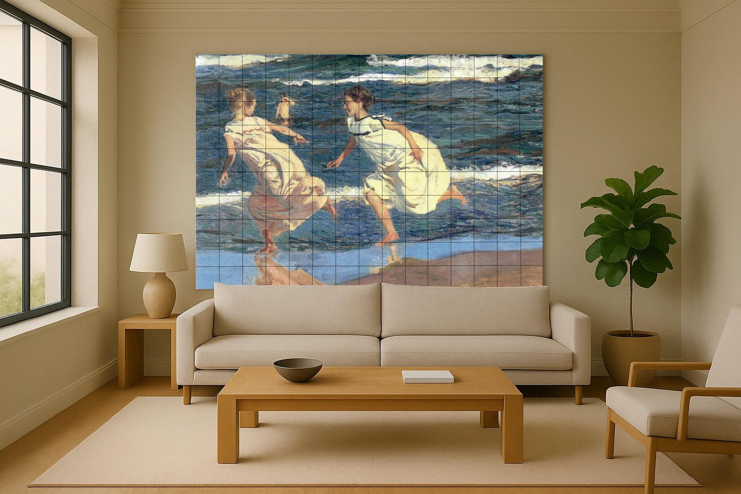 Sorolla corriendo in die Strand von Valencia · Keramik-Wandbild — Ornamentales Wandpaneel