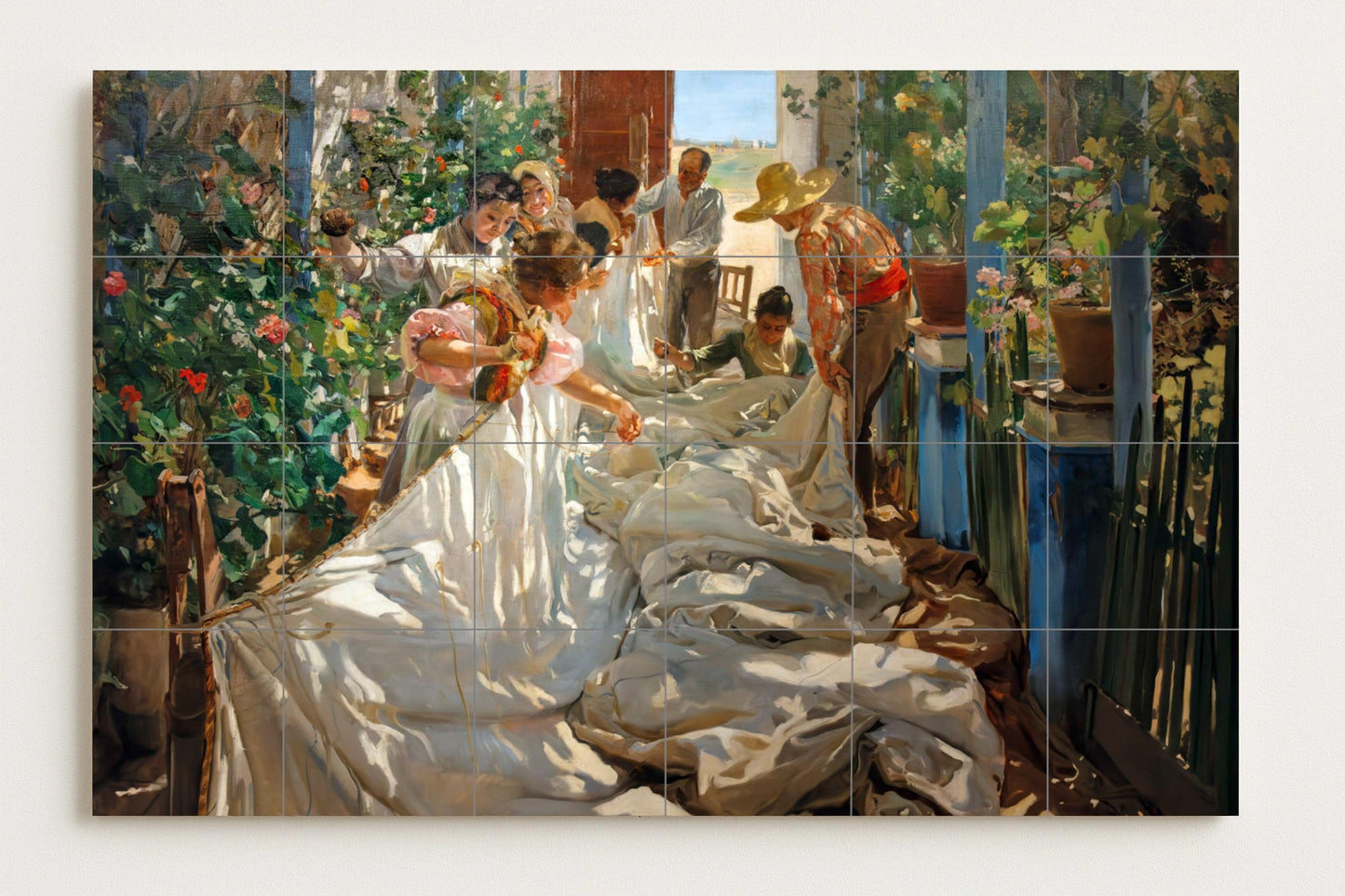Mural de azulejos "Cosiendo la vela" de Sorolla
