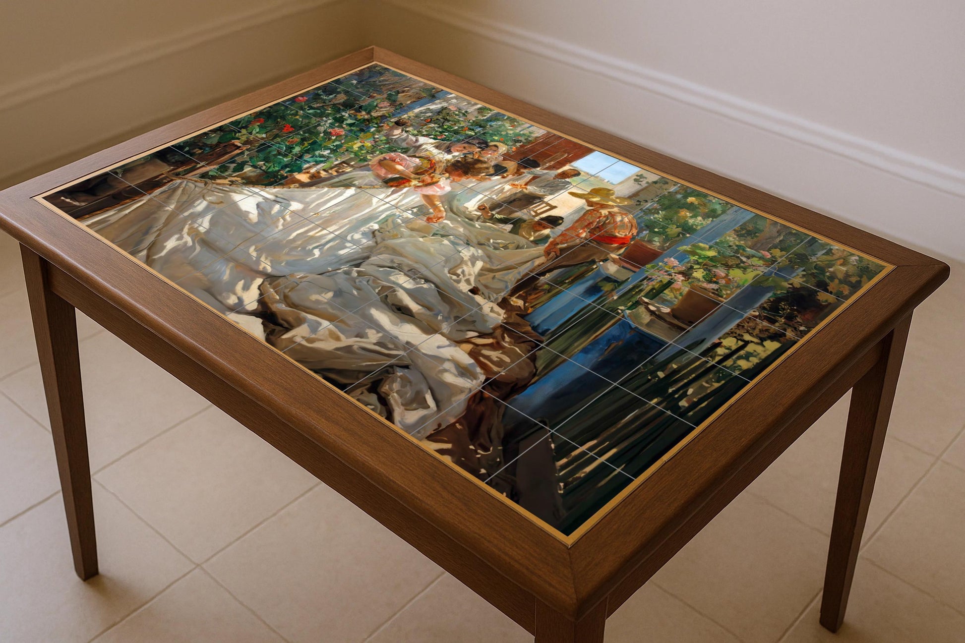 Mural de azulejos "Cosiendo la vela" de Sorolla