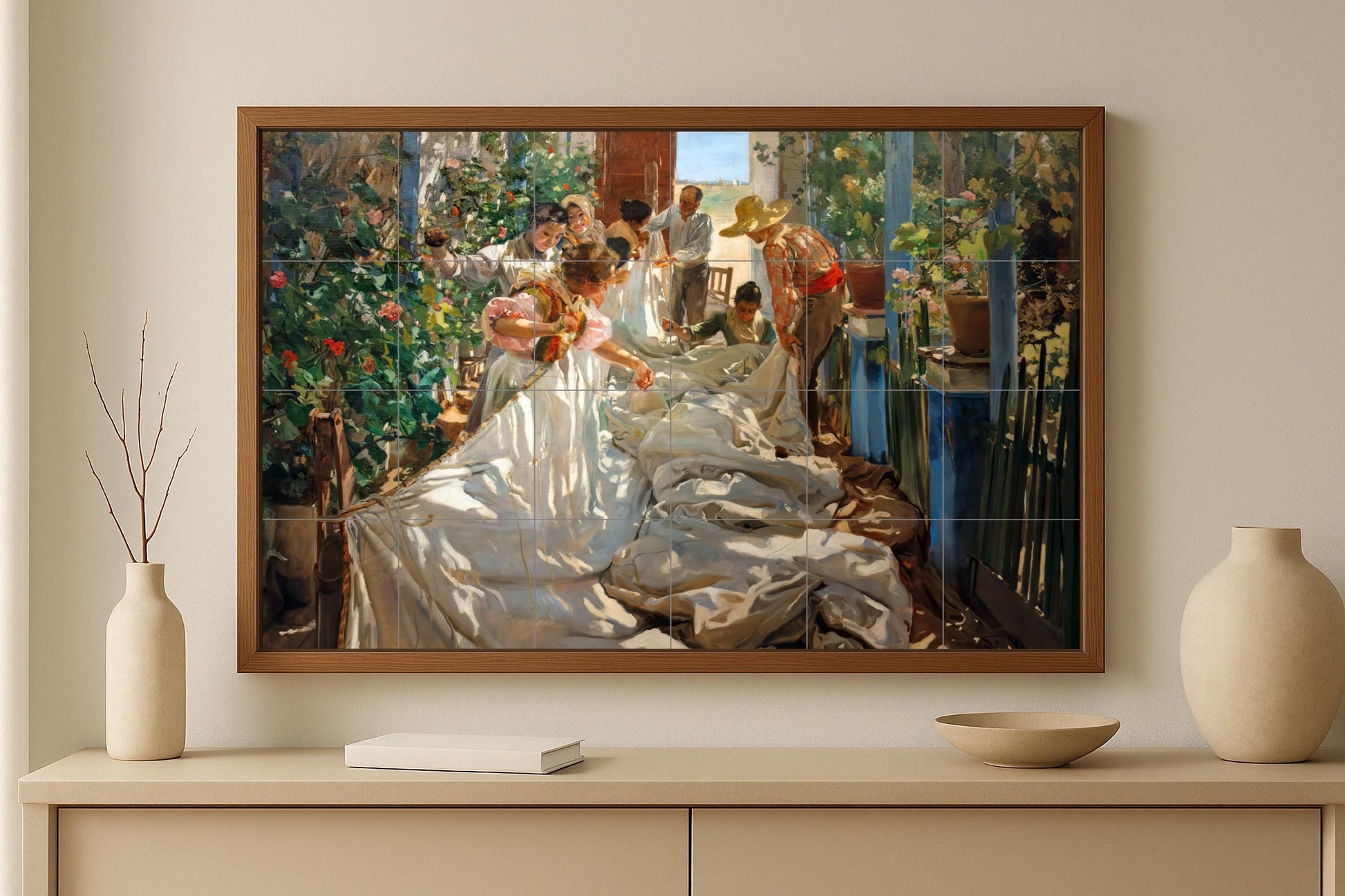 Mural de azulejos "Cosiendo la vela" de Sorolla