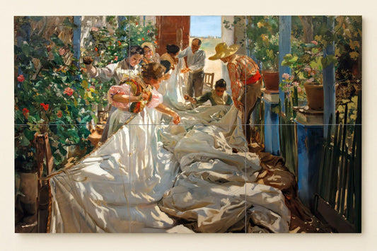 Mural de azulejos "Cosiendo la vela" de Sorolla