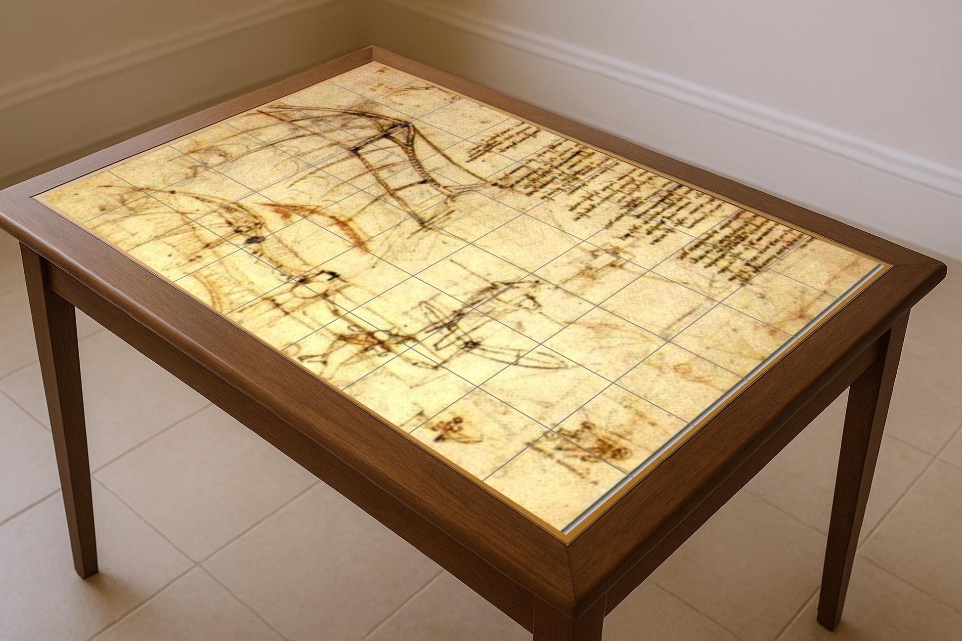 Con boceto de la máquina voladora de Leonardo da Vinci — Fresque Murale en Carreaux de Céramique · Art Populaire et Ornemental