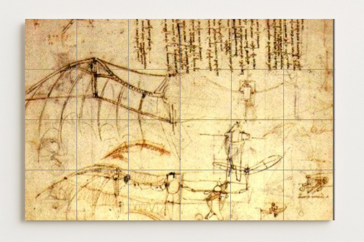 Con boceto de la máquina voladora de Leonardo da Vinci — Fresque Murale en Carreaux de Céramique · Art Populaire et Ornemental