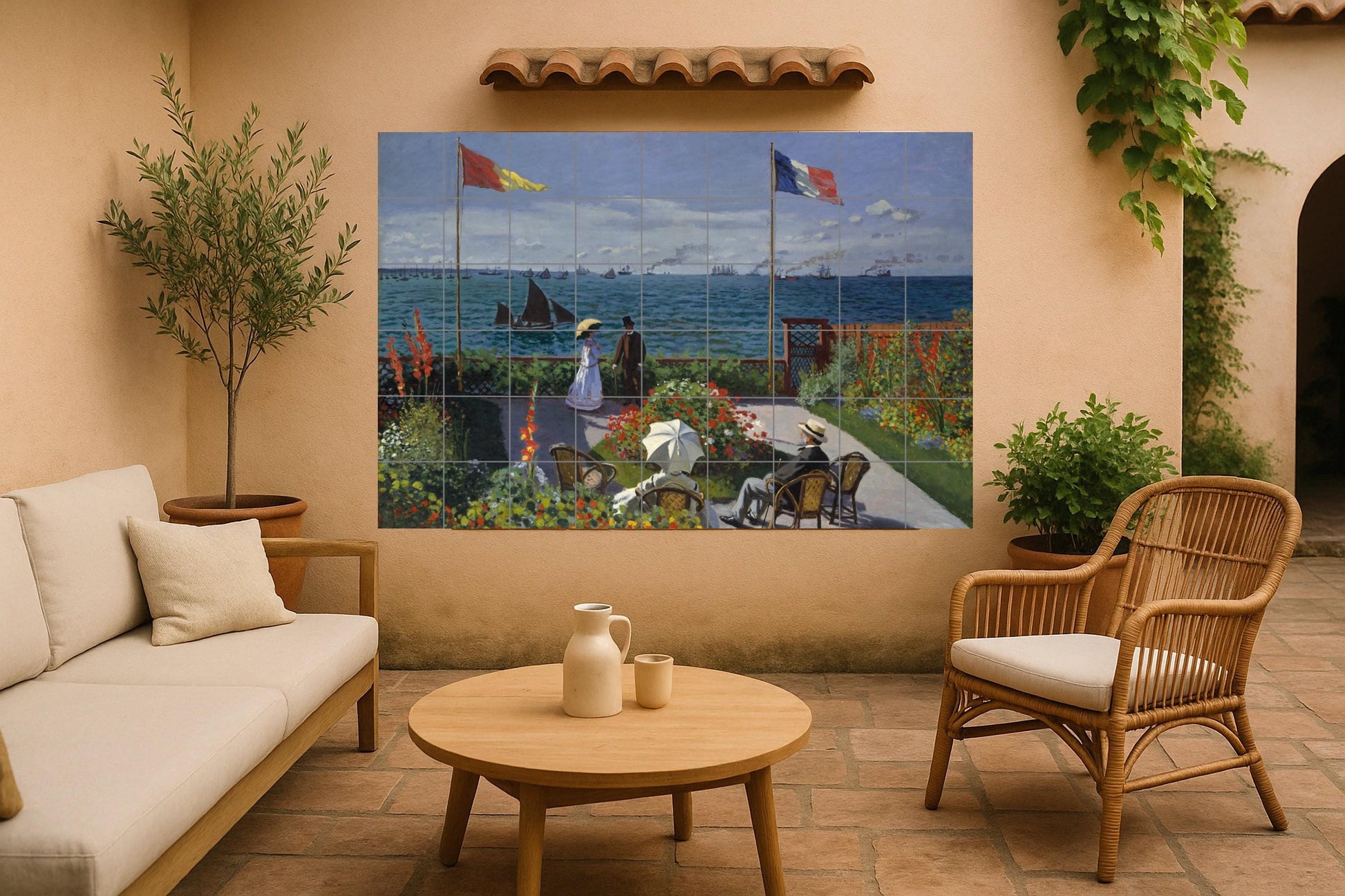 Garten von Monet in Sainte Adresse — Fliesen-Wandbild aus Keramik · Volkskunst-Dekor