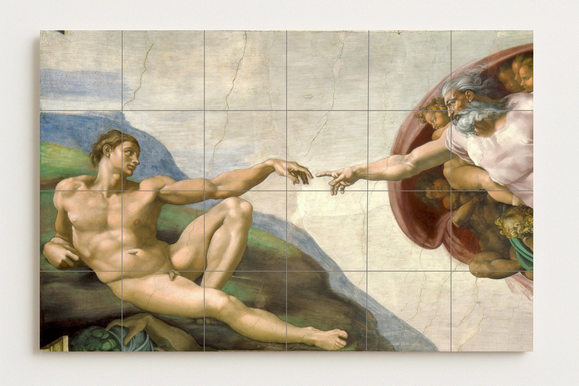 Mural de azulejos de la Creación de Adán de Miguel Ángel