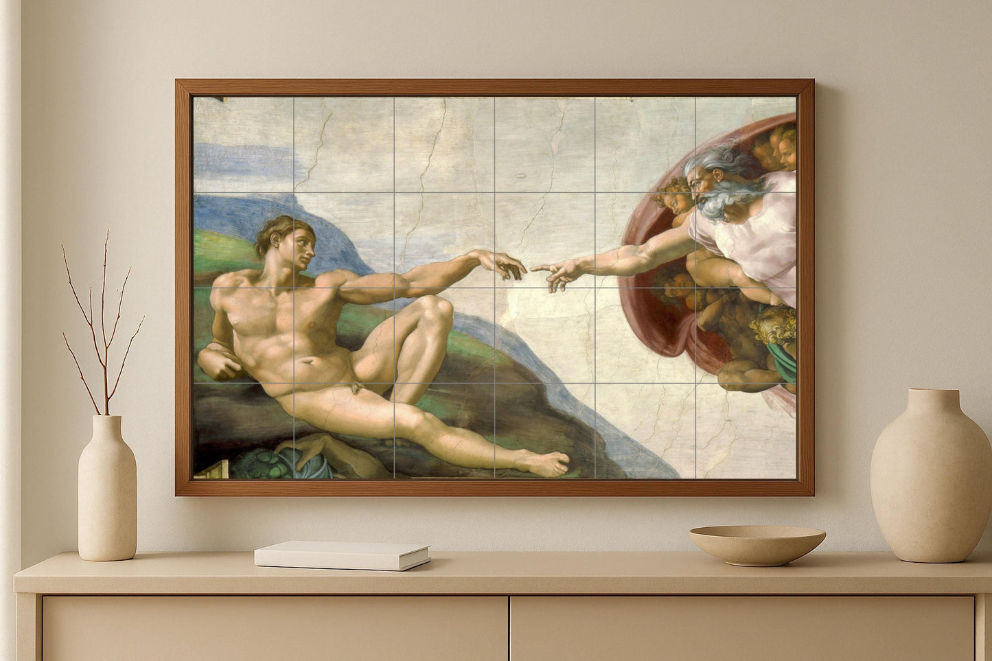 Mural de azulejos de la Creación de Adán de Miguel Ángel