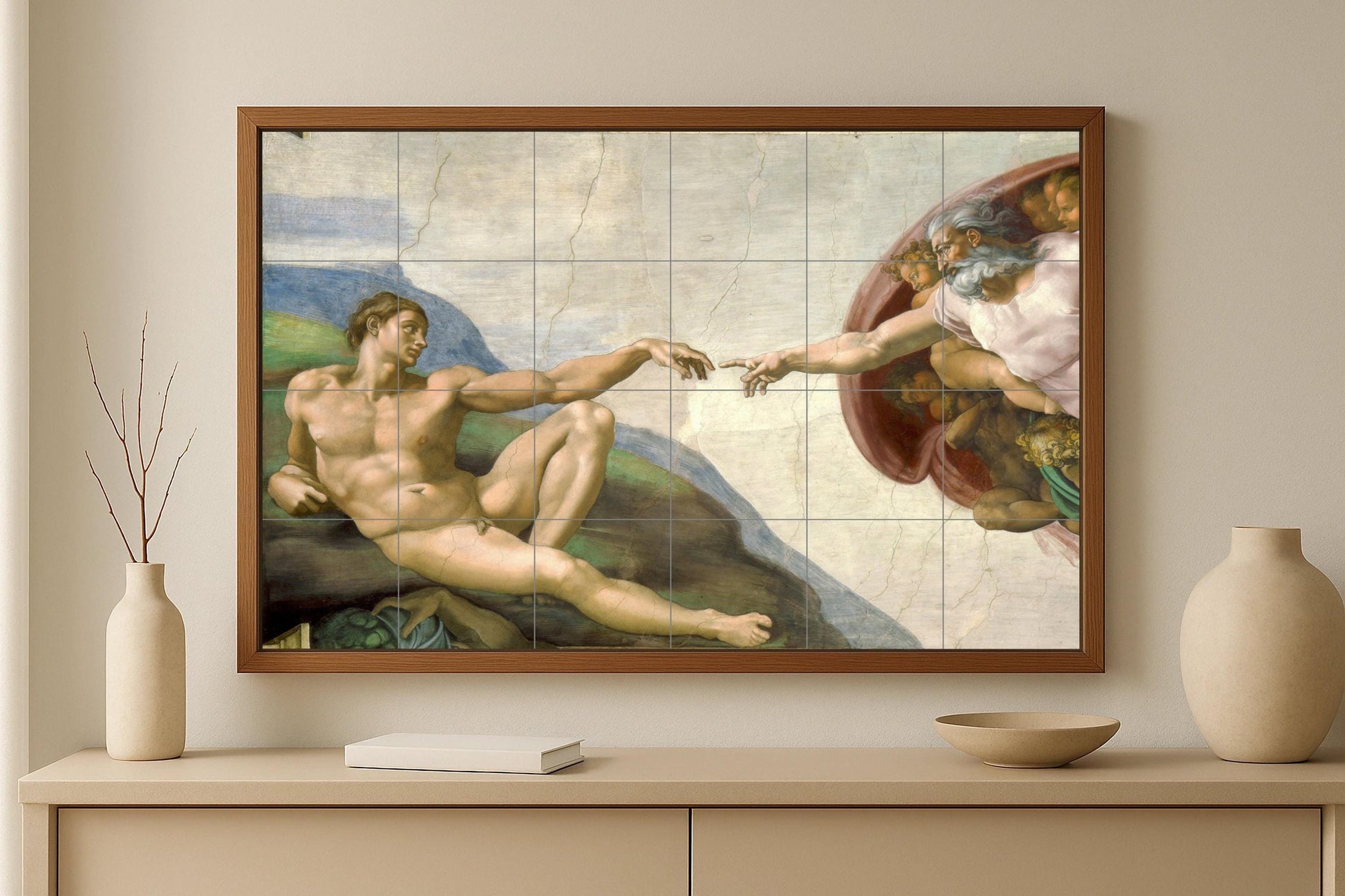 Mural de azulejos de la Creación de Adán de Miguel Ángel