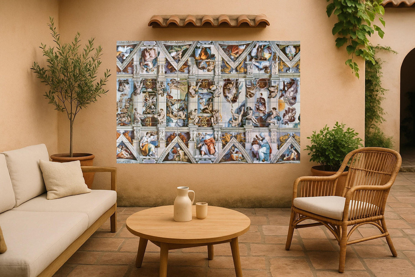 Miguel Ange en le techo de la Capilla Sixtina — Fresque Murale en Carreaux de Céramique · Décor d'Art Populaire