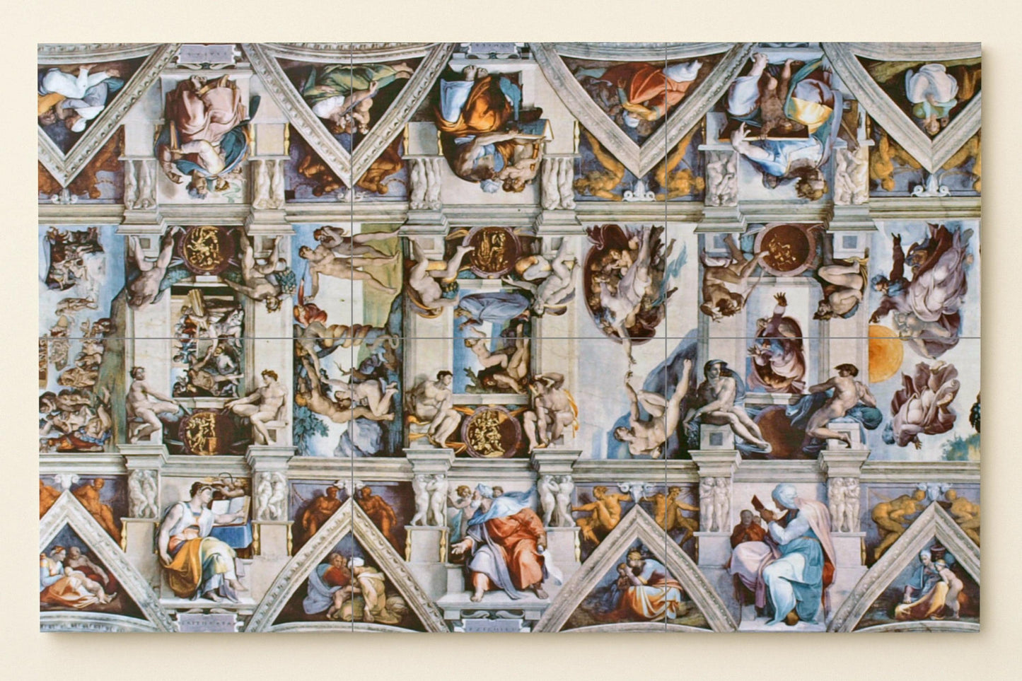 Miguel Ange en le techo de la Capilla Sixtina — Fresque Murale en Carreaux de Céramique · Décor d'Art Populaire