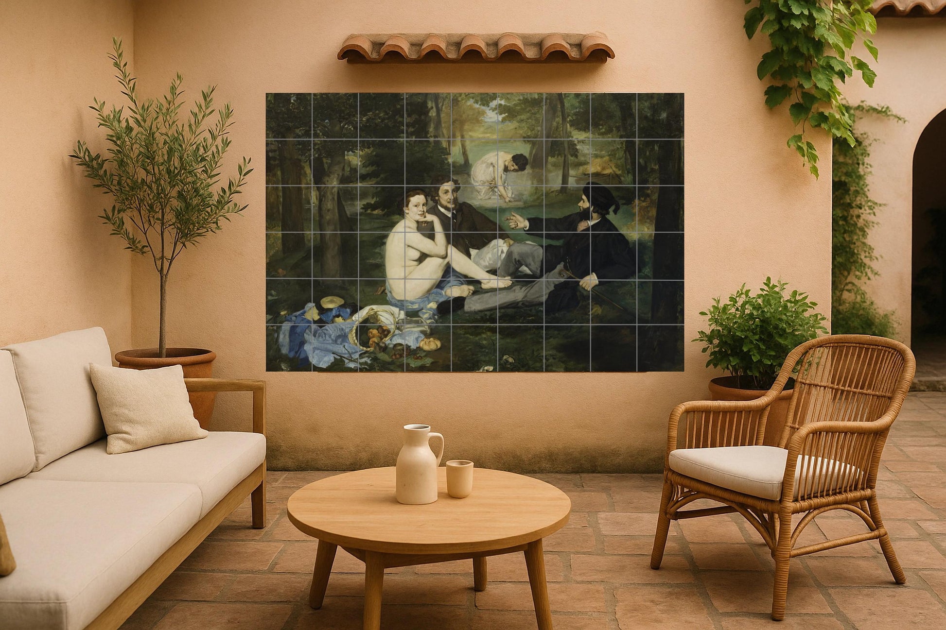 Le Dejeuner sur l’Herbe Manet — Volkskunst & Ornament, Wandkunst aus Keramikfliesen