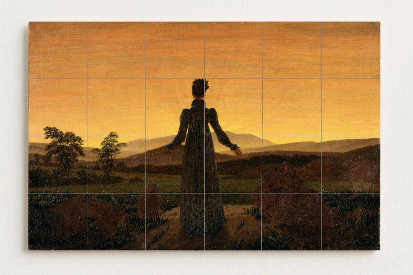 Mural de cerámica "Mujer ante el sol naciente"