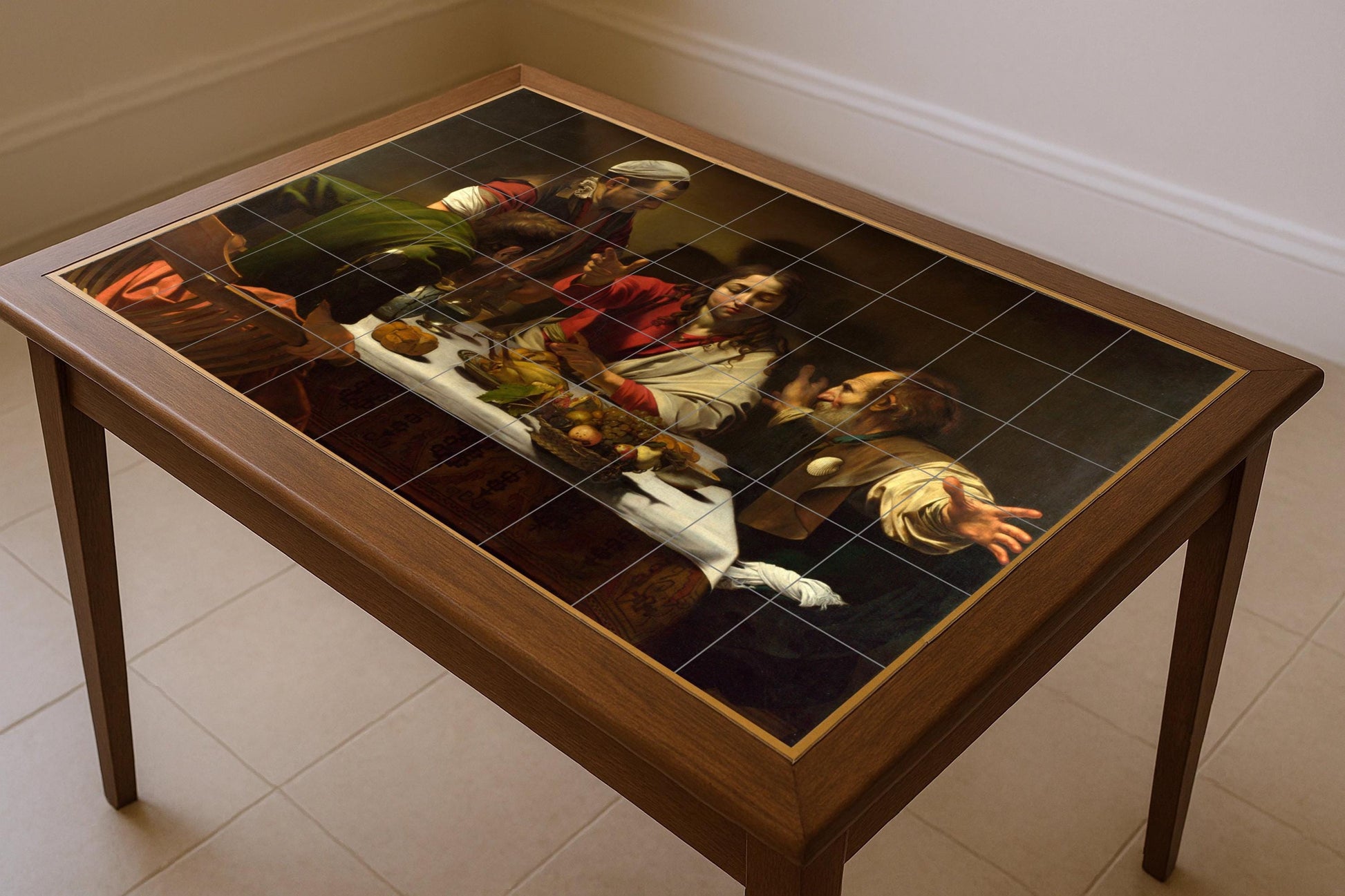 Cerámica "die cena von Emaús — Ornamentales Wandpaneel, Wandkunst aus Keramikfliesen