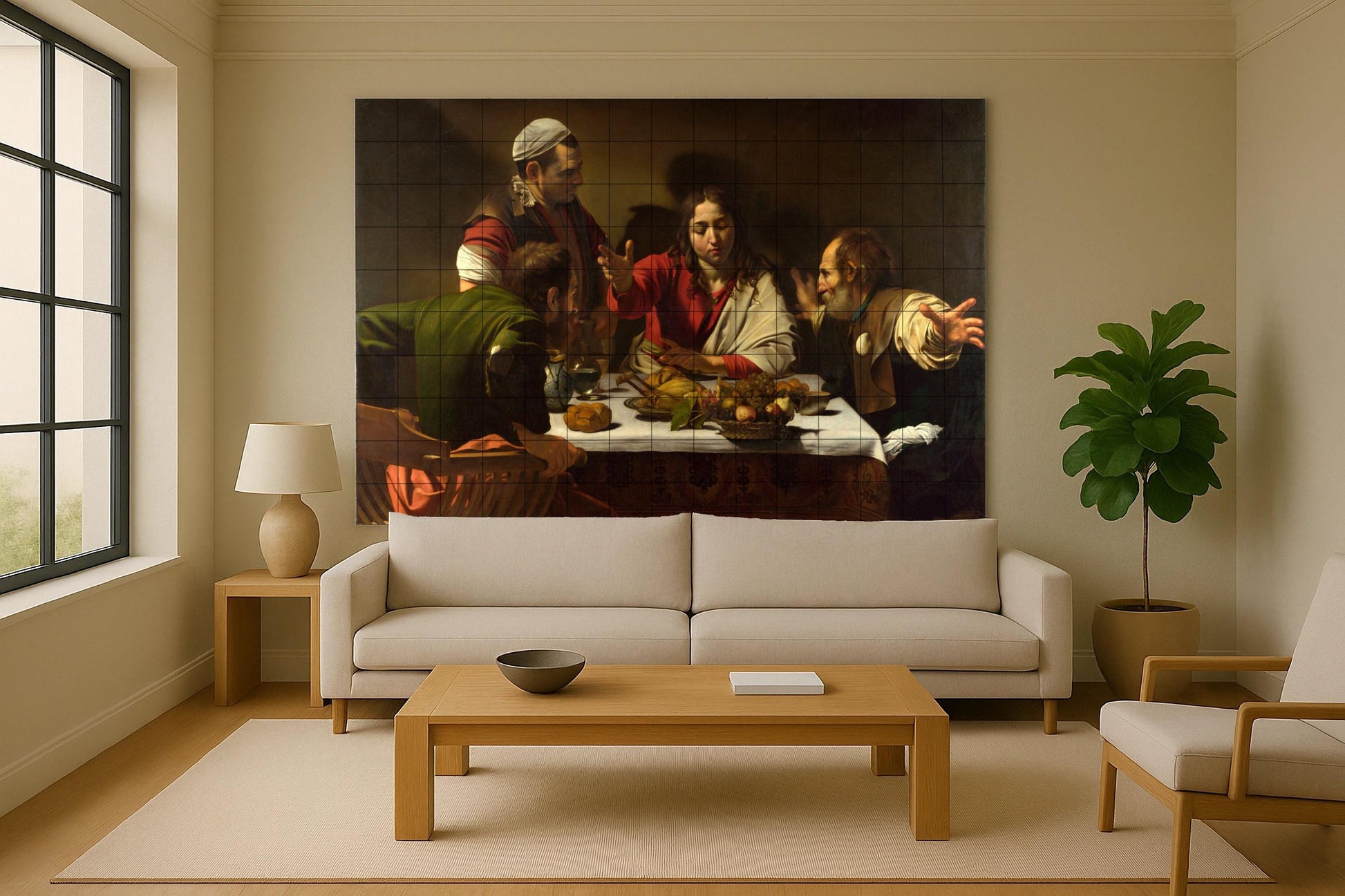 Cerámica "die cena von Emaús — Ornamentales Wandpaneel, Wandkunst aus Keramikfliesen