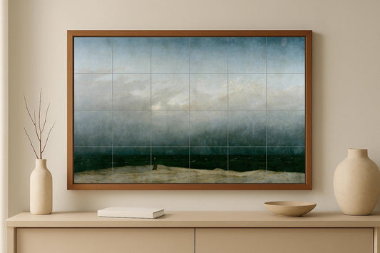 Mural de azulejos de cerámica "El monje junto al mar"