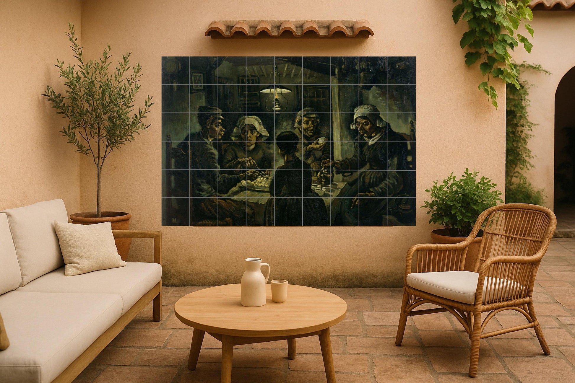 Mural de azulejos de cerámica "Los comedores de patatas"