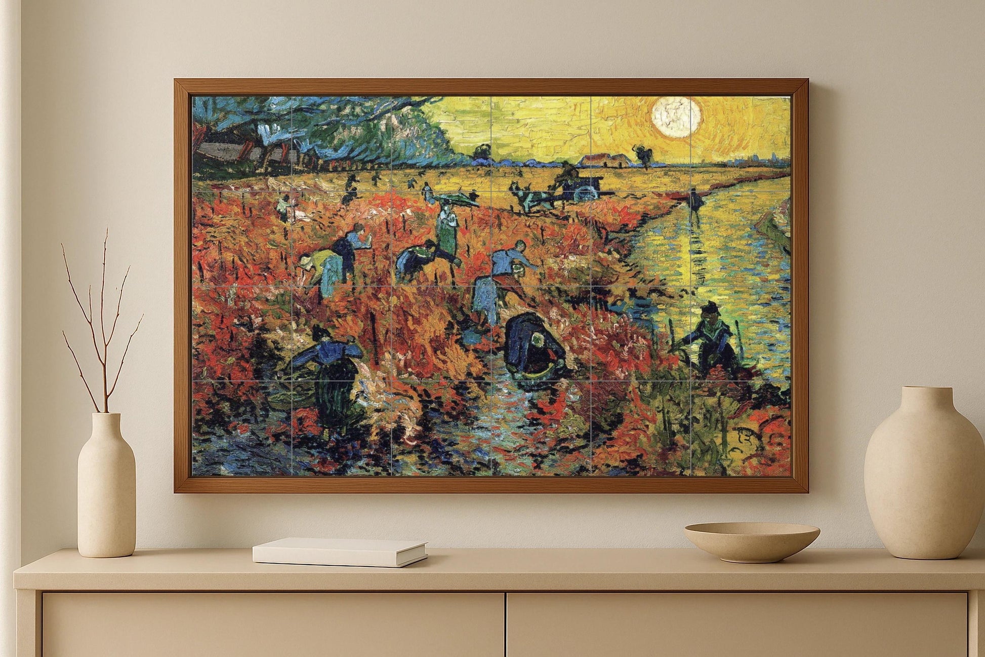 Fresque en Carrelage Vignoble Rouge — Panneau Mural Ornemental