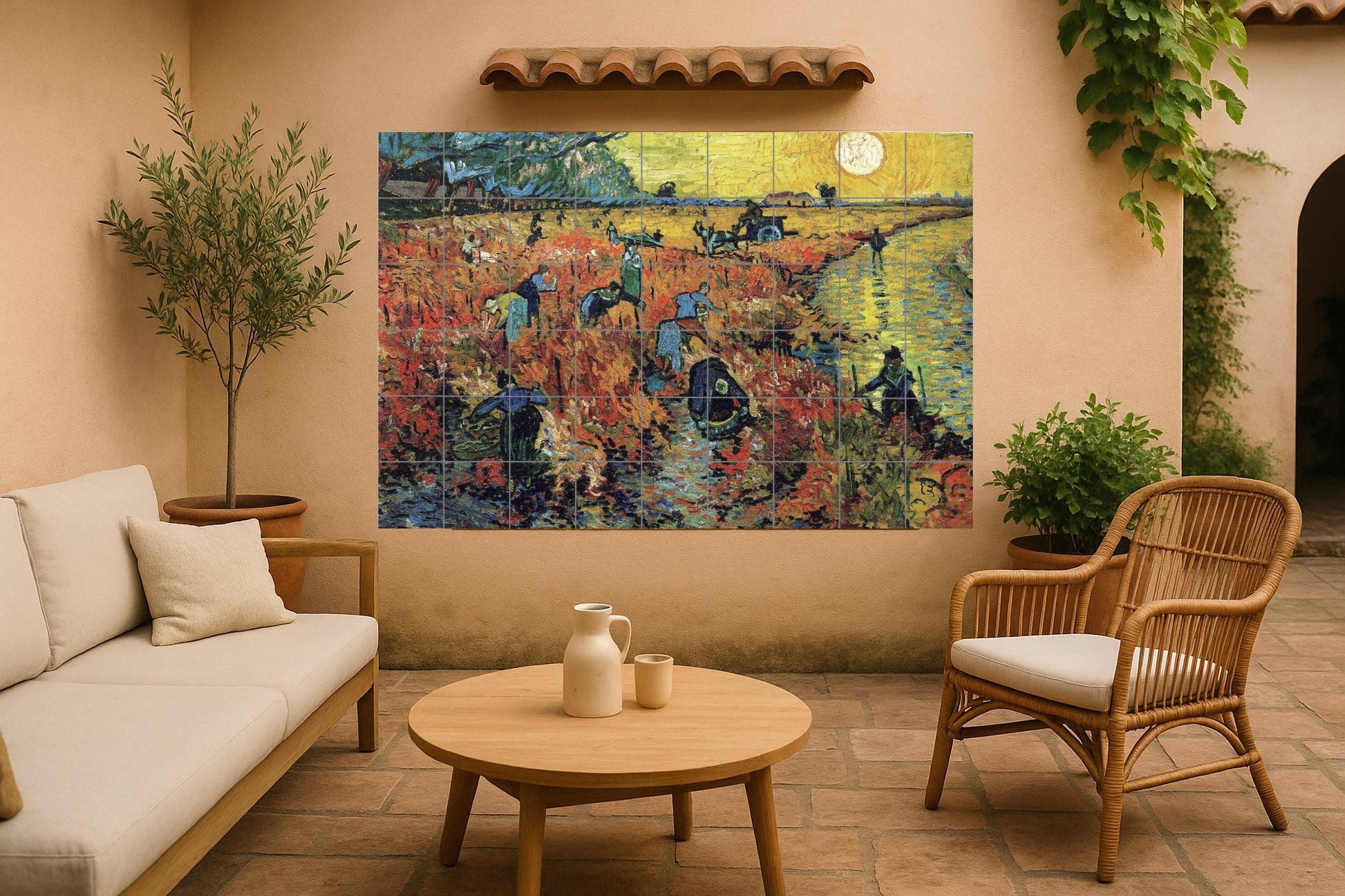 Fresque en Carrelage Vignoble Rouge — Panneau Mural Ornemental