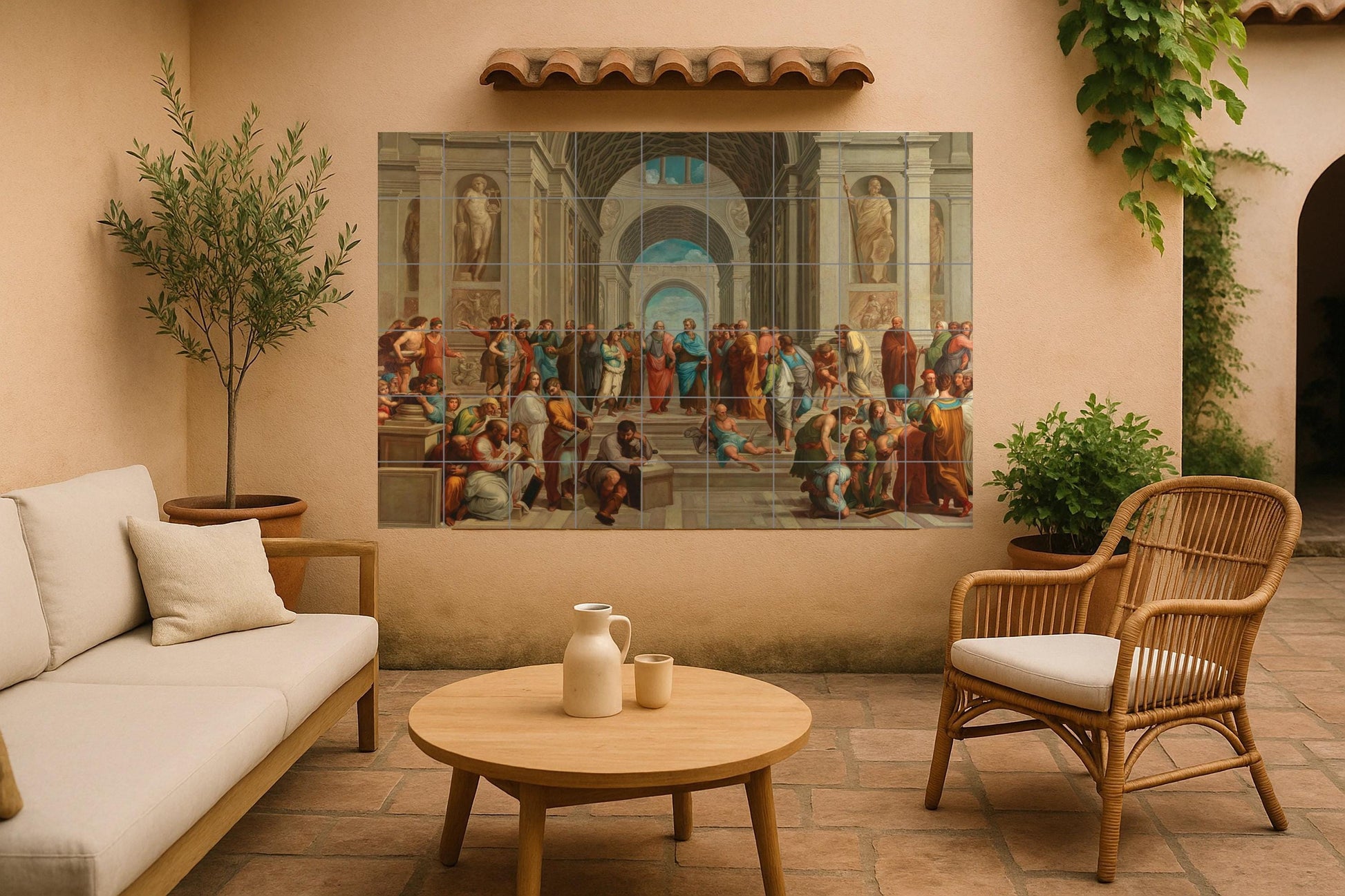 Fresque en Carrelage Escuela de Athènes — Art Populaire et Ornemental