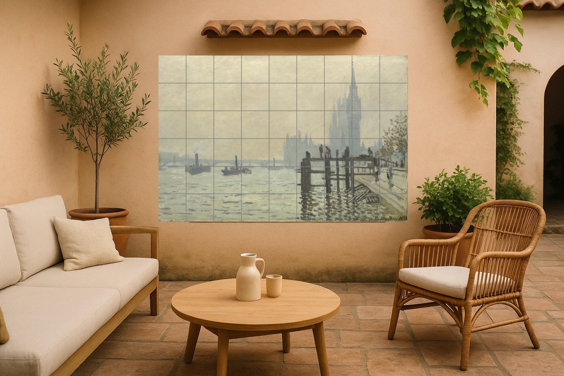Du Támesis bajo Westminster — Fresque Murale en Carreaux de Céramique · Art Populaire et Ornemental