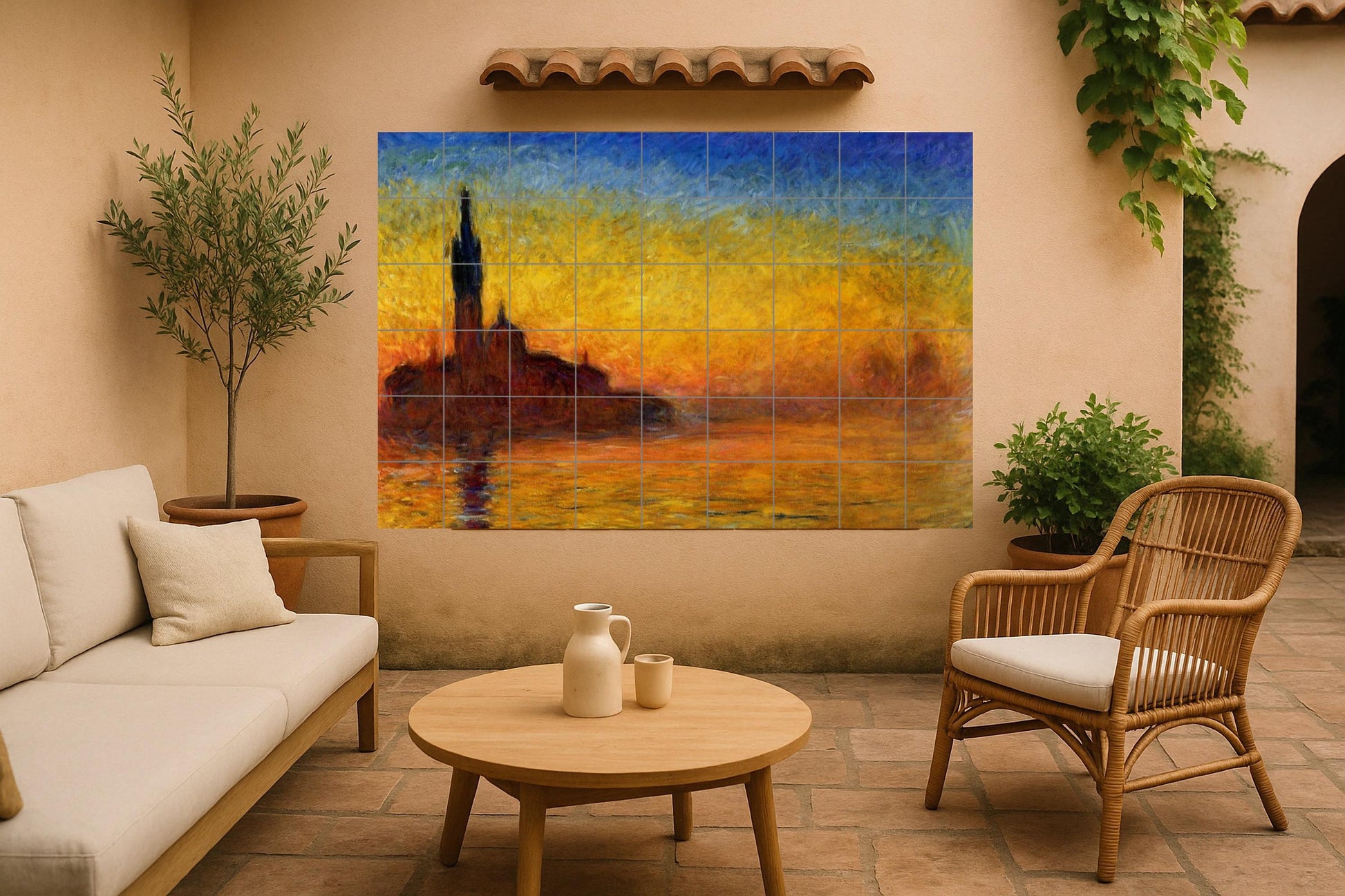 Ceramic Tile Mural: "Venice at the Sunset — Ornamental Wall Panel