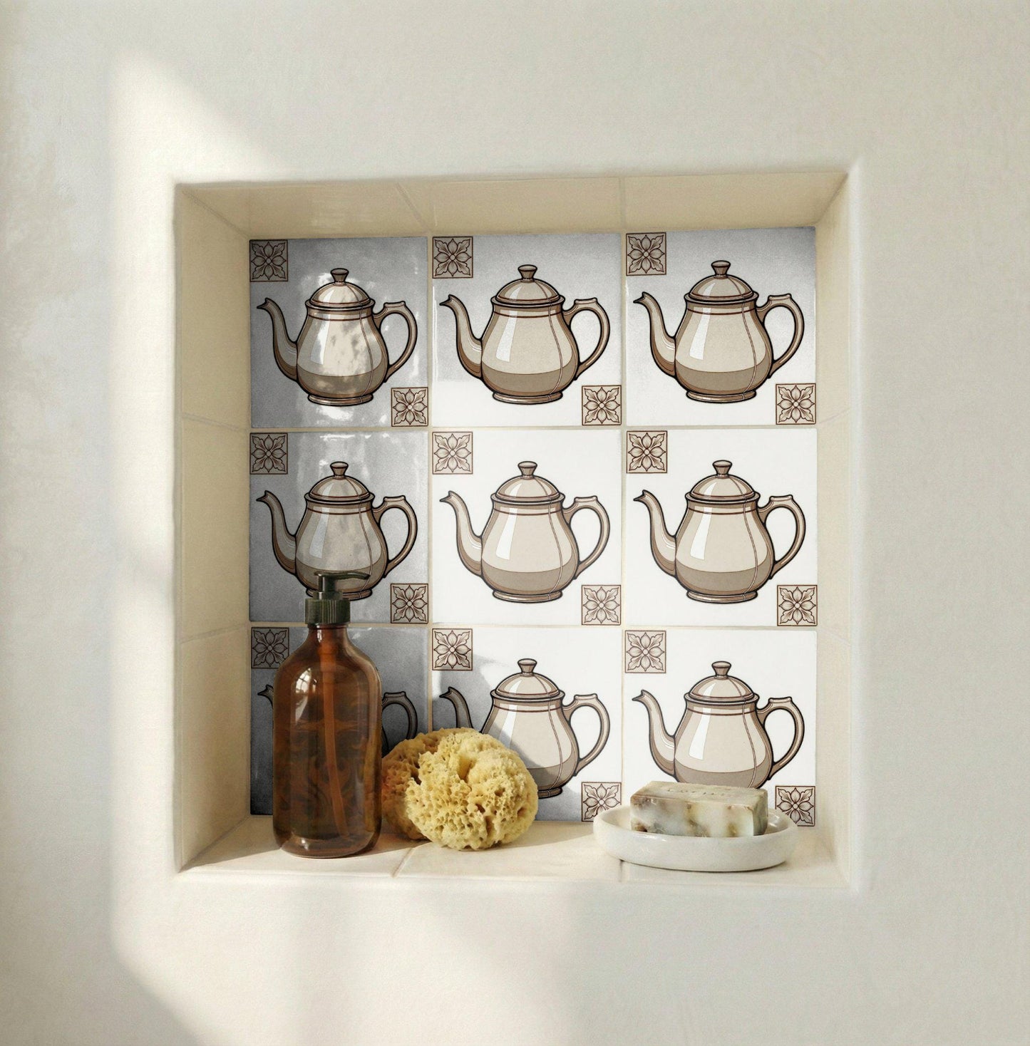 Azulejo Teapot Vintage — Motivo Decorativo di Charme