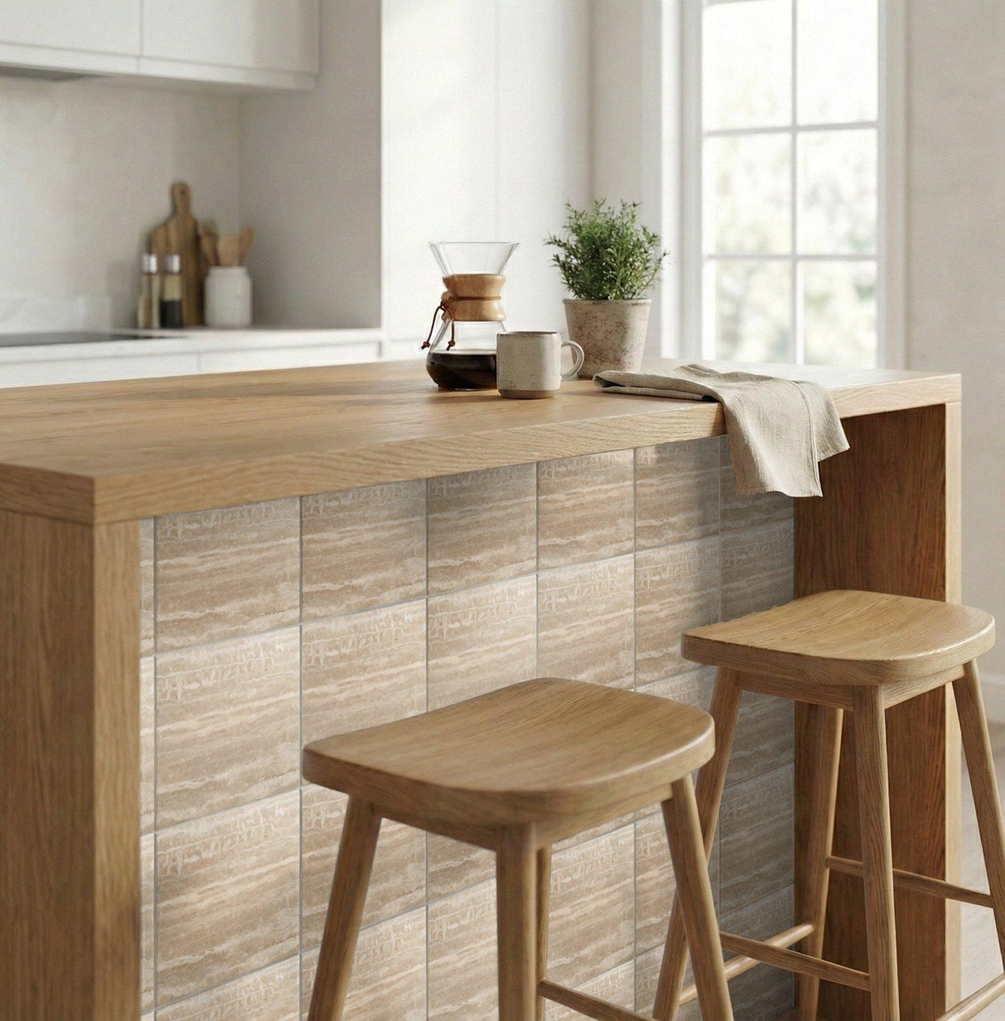 Travertin · Keramik-Wandfliese — Ornament im Vintage-Stil