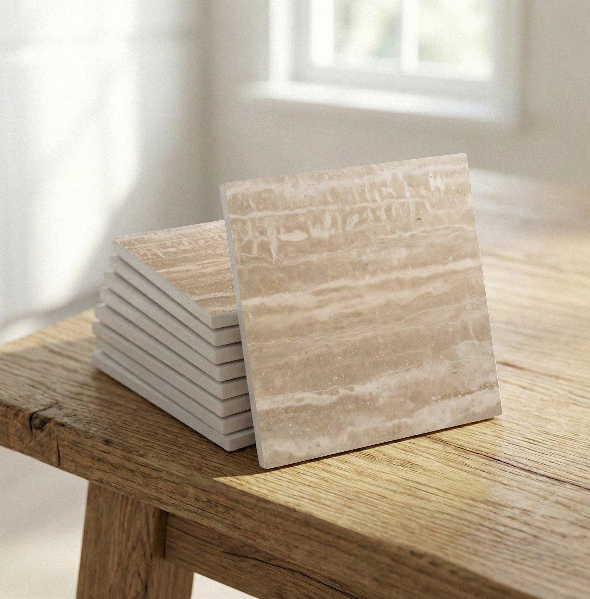 Travertin · Keramik-Wandfliese — Ornament im Vintage-Stil