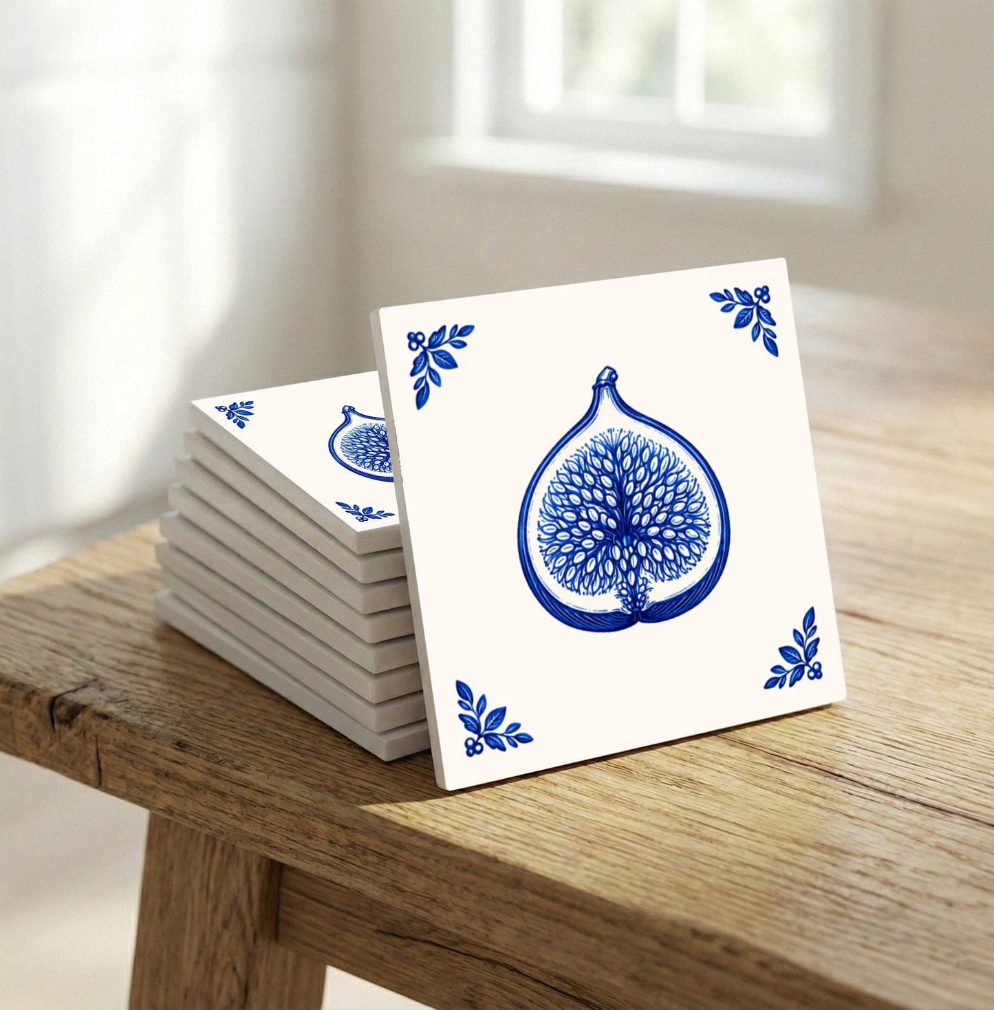 Fig in Delft Blue · Ceramic Wall Tile — Delft Blue Style