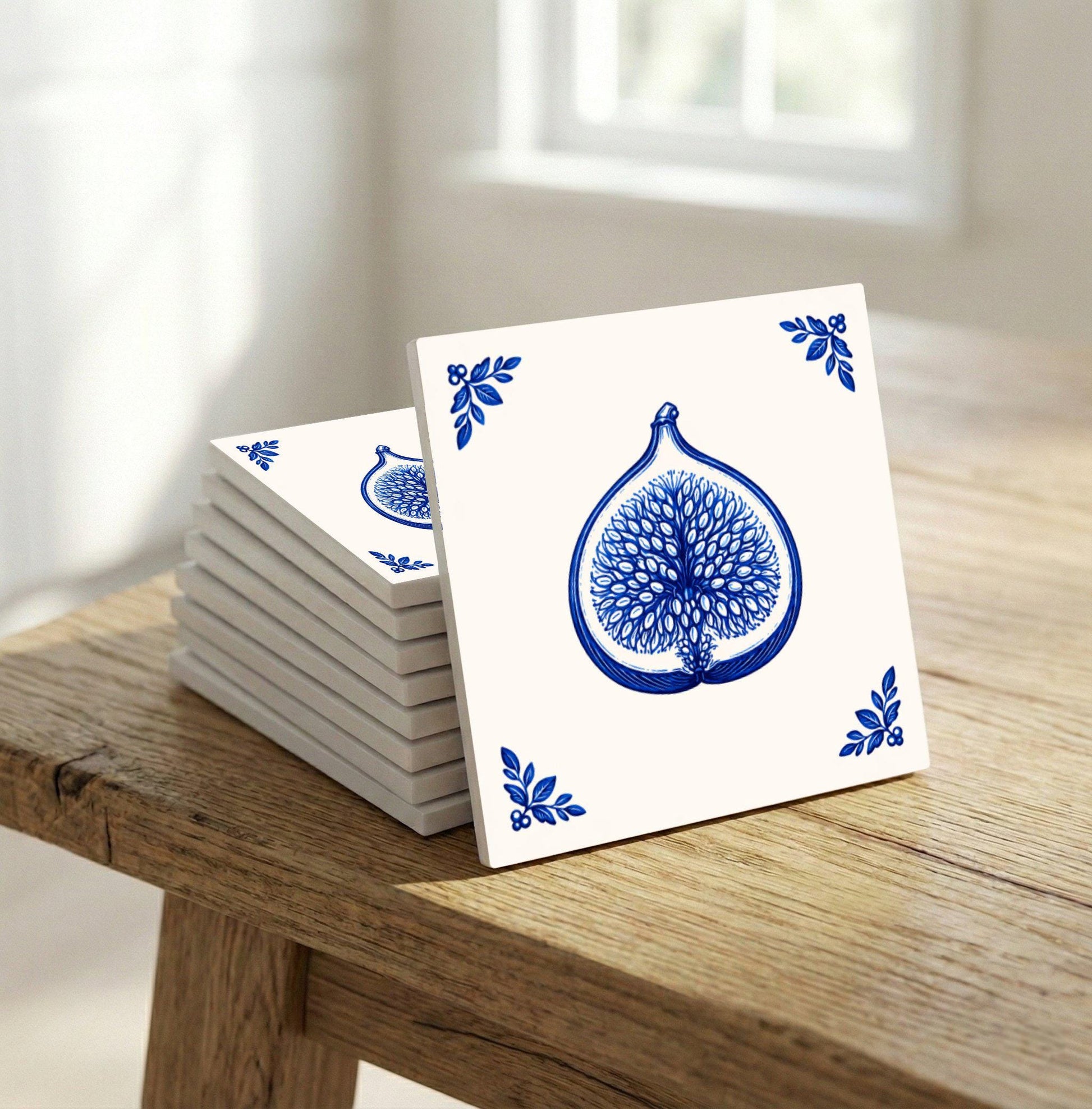 Fig in Delft Blue · Ceramic Wall Tile — Delft Blue Style