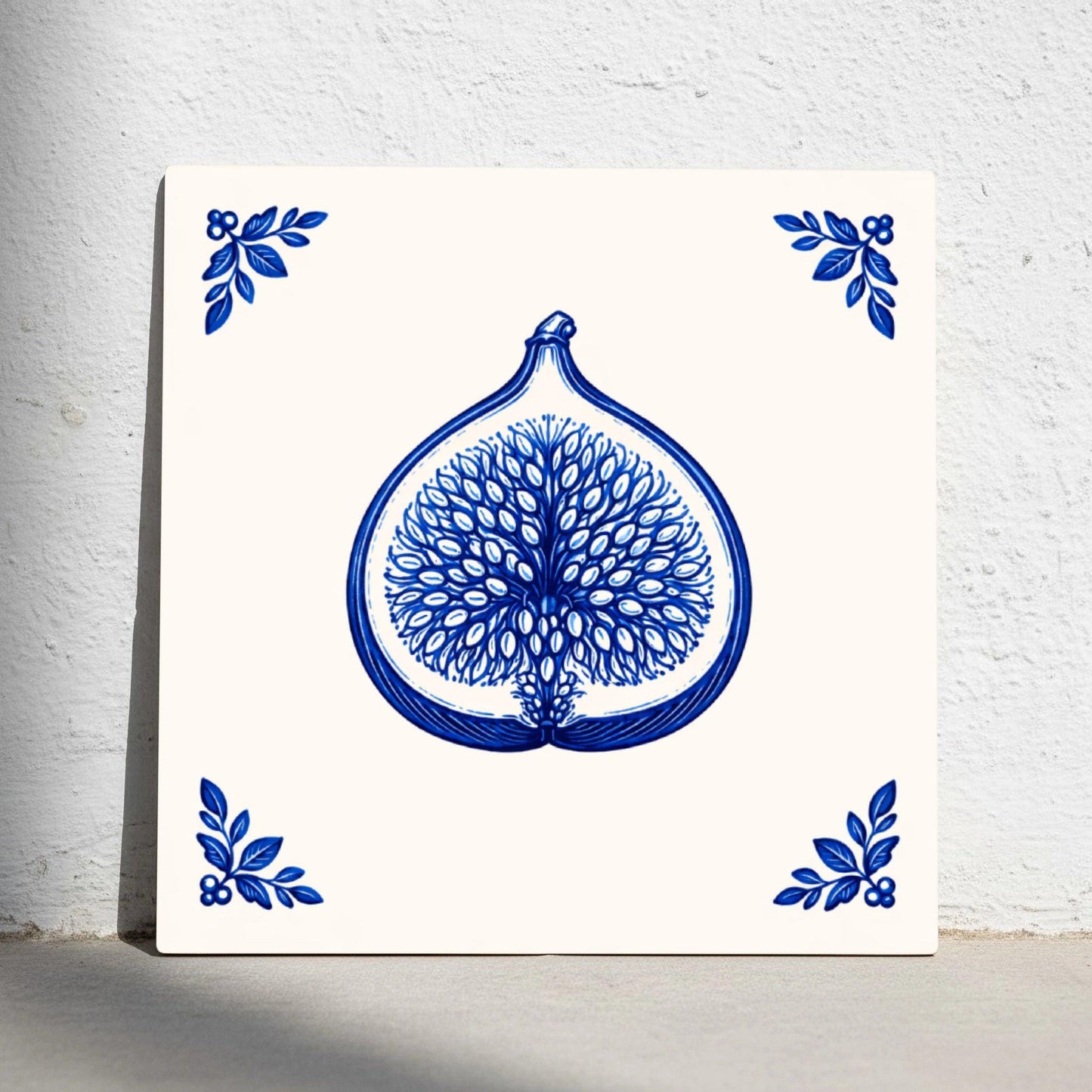 Fig in Delft Blue · Ceramic Wall Tile — Delft Blue Style