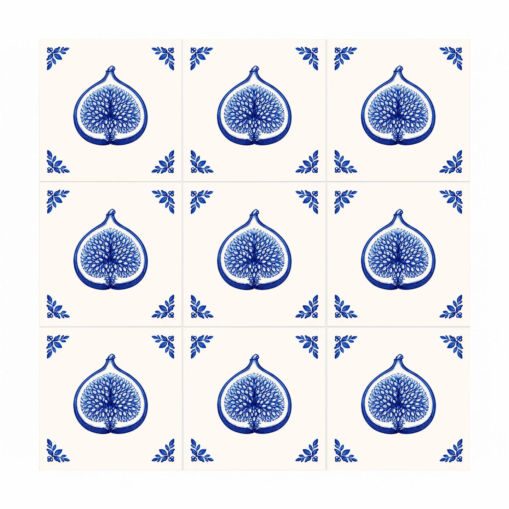 Fig in Delft Blue · Ceramic Wall Tile — Delft Blue Style
