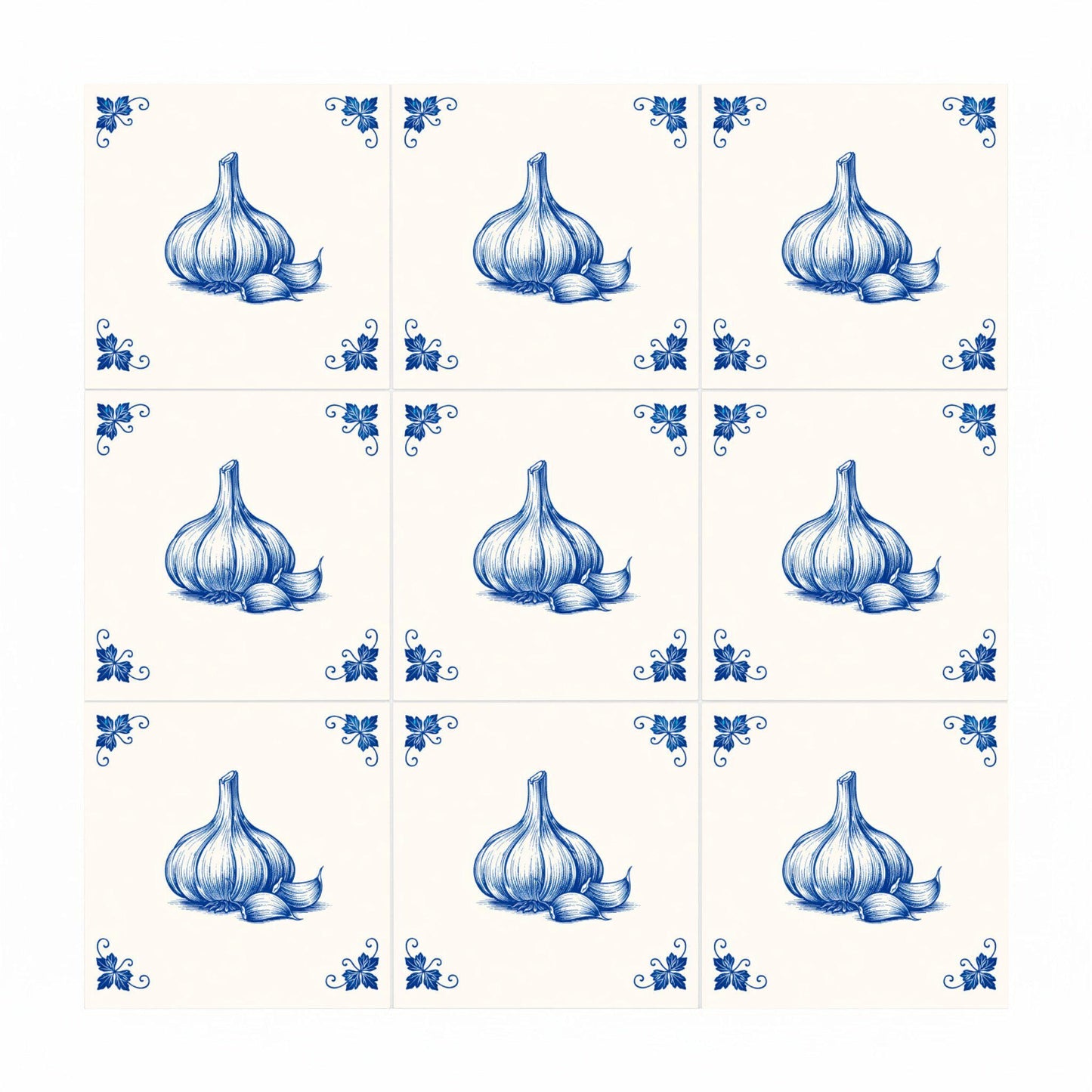 Fliese Knoblauch in Delfter Blau · Holländische Keramik in Blau-Weiß