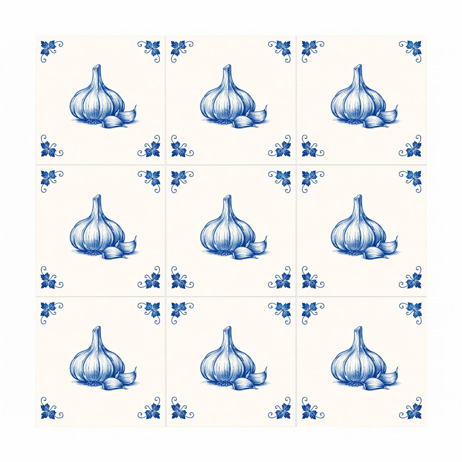 Fliese Knoblauch in Delfter Blau · Holländische Keramik in Blau-Weiß