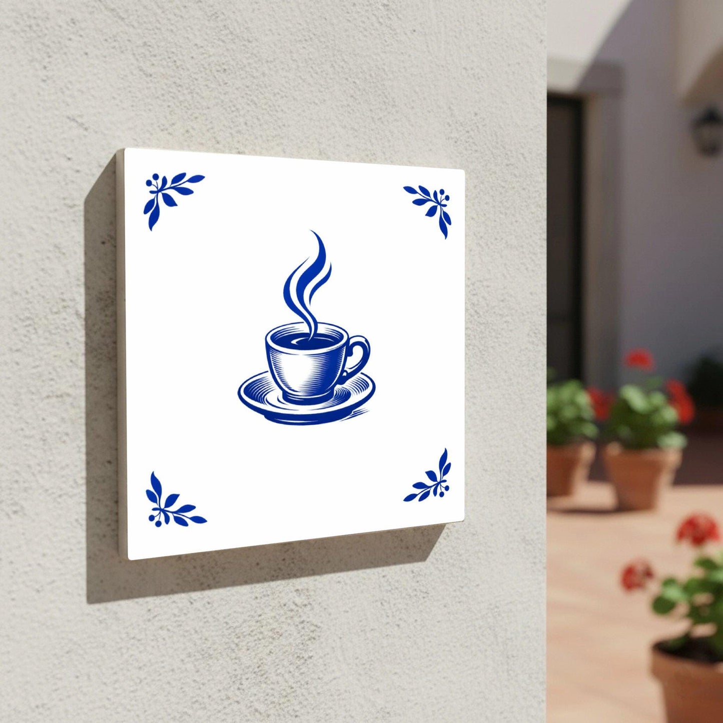 Utrecht Coffee Cup — Keramikfliese, Delftware-inspiriertes Design