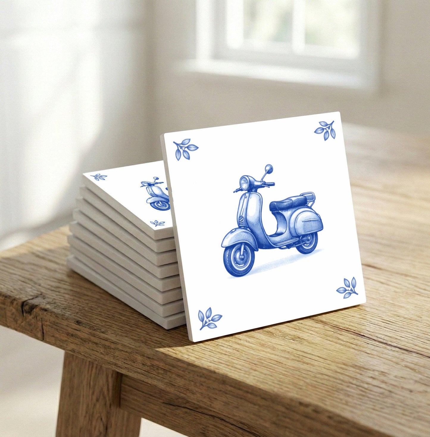 Naples Vespa · Keramik-Wandfliese — Delftware-inspiriertes Design