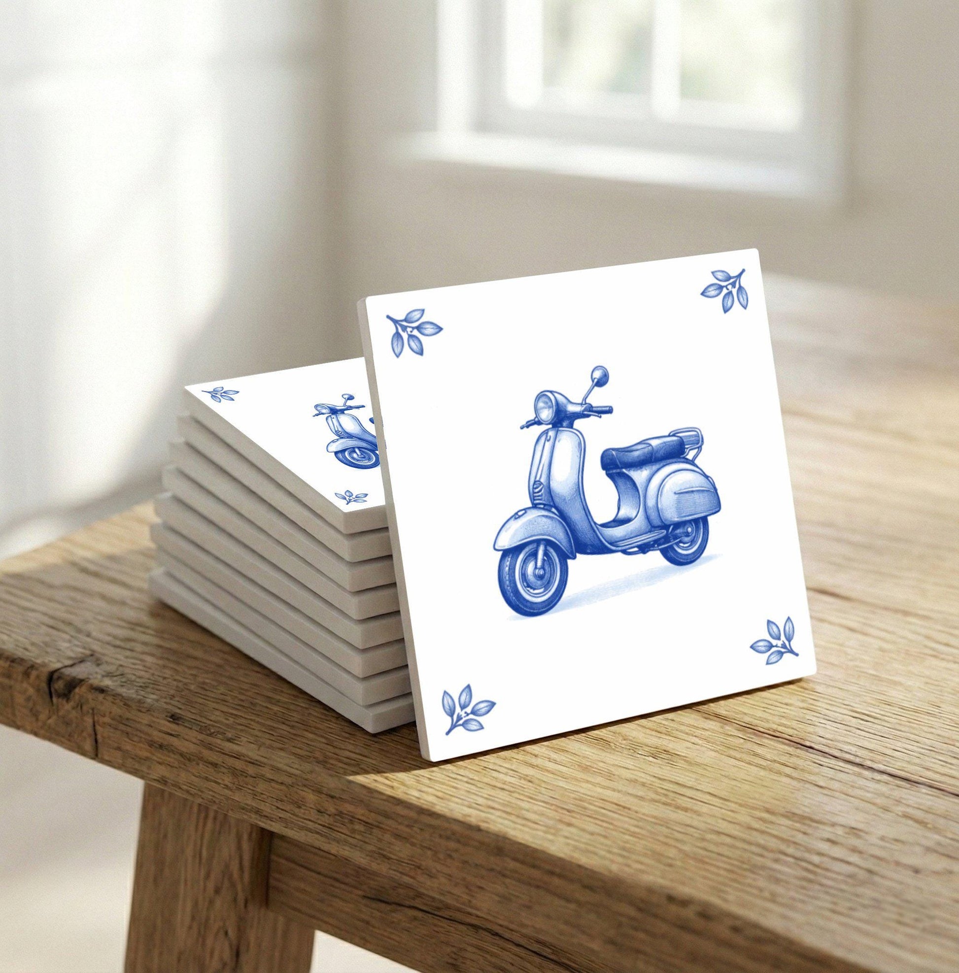 Naples Vespa · Keramik-Wandfliese — Delftware-inspiriertes Design