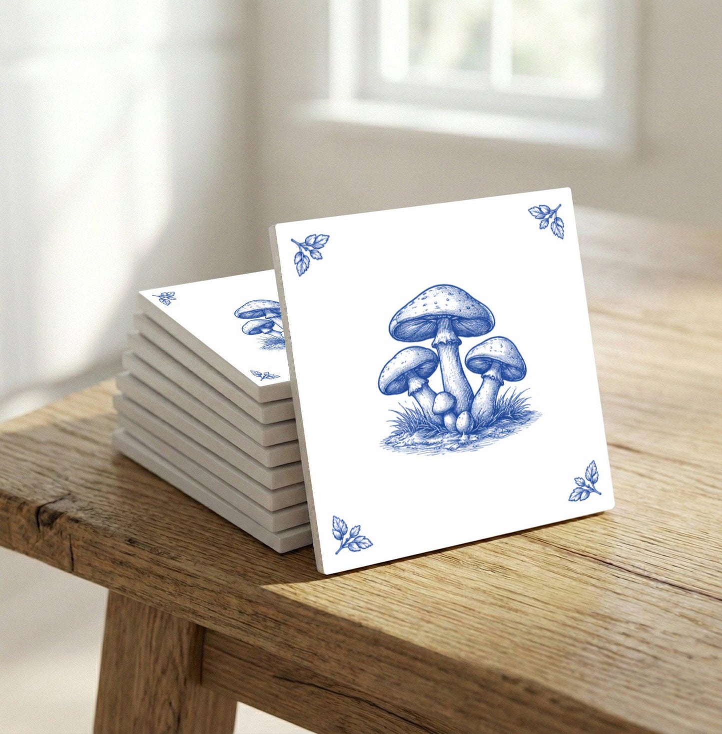 Mushroom · Ceramic Wall Tile — Delft Blue Style