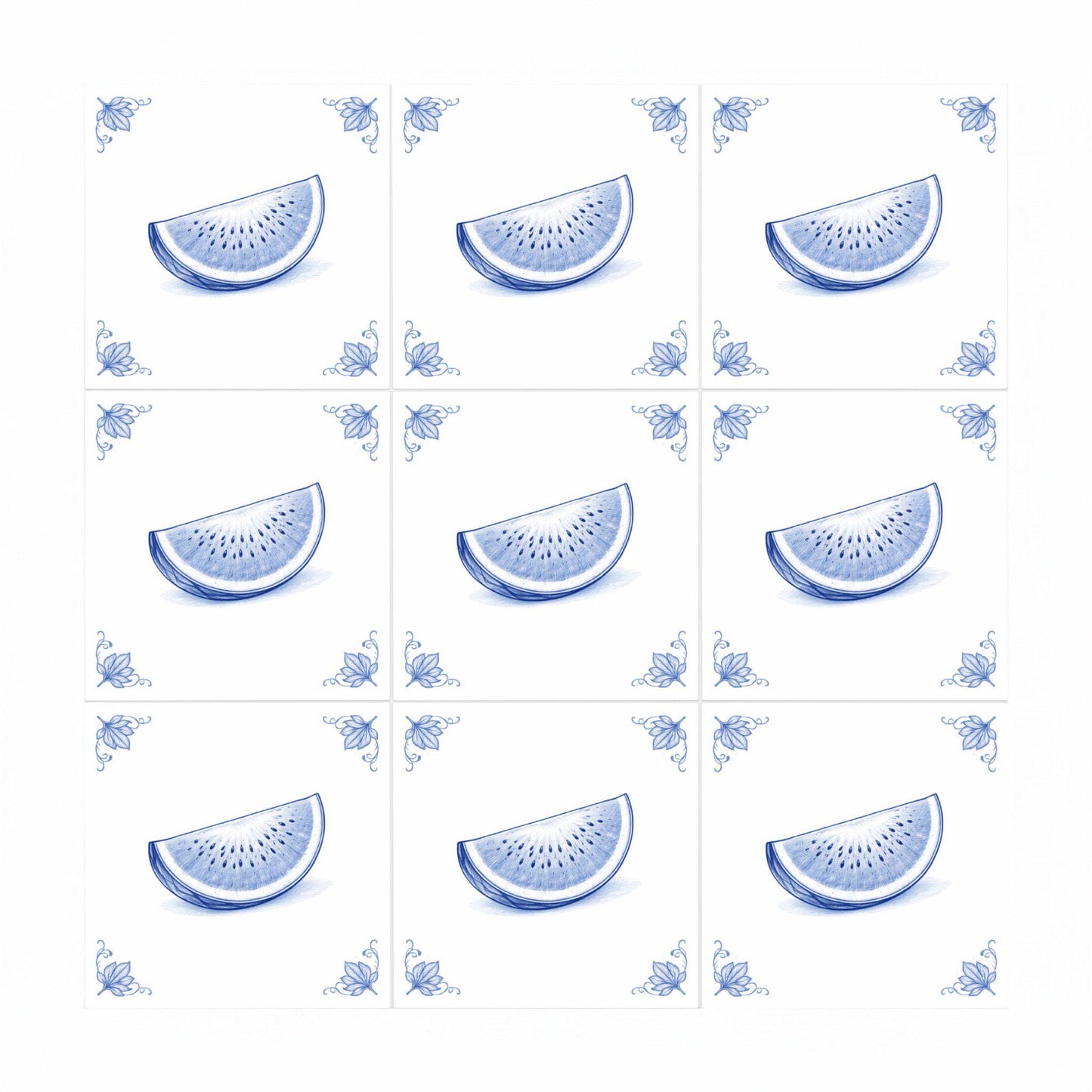 Fliese Watermelon · Delfter-Blau-Stil